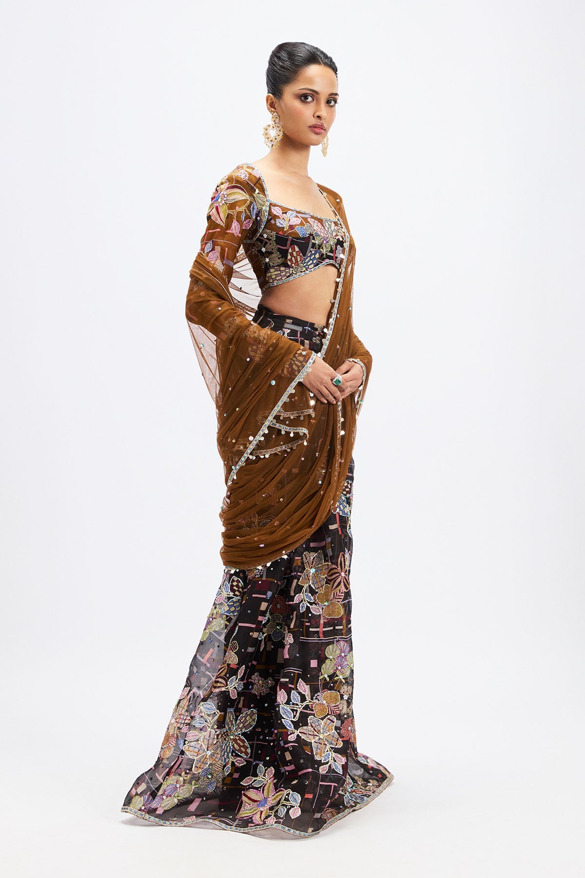 Sépia - Coffee Black Organza Saree