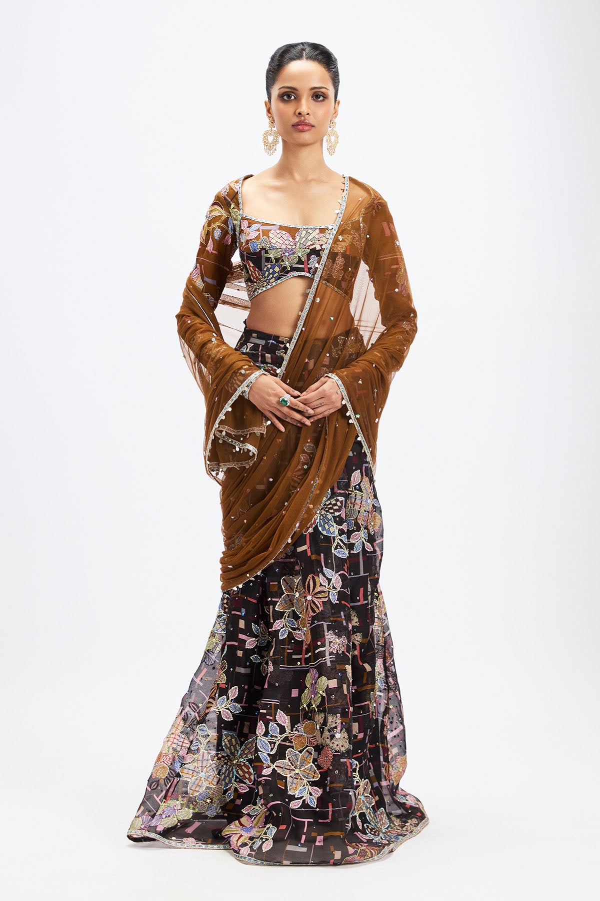 Sépia - Coffee Black Organza Saree