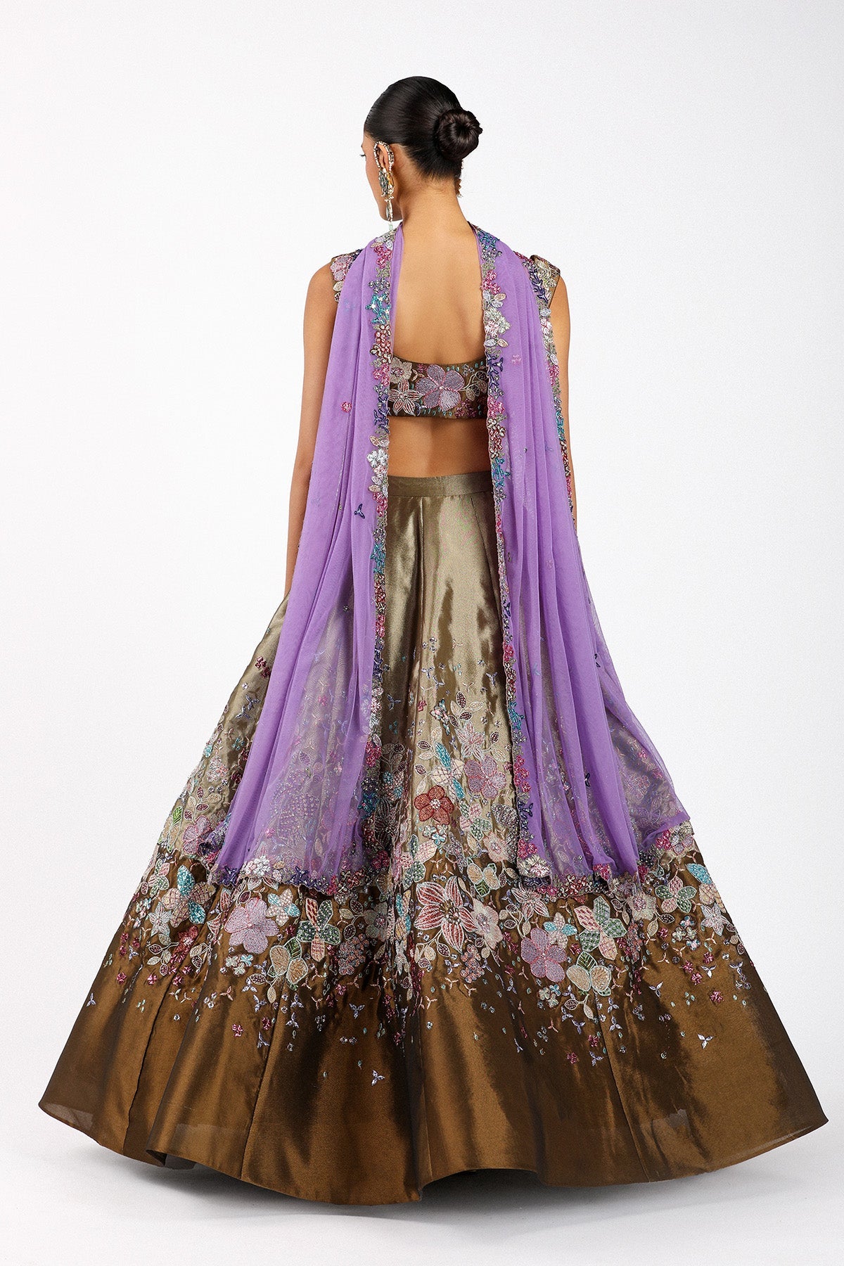 Ténébra - Copper Metallic Tissue Lehenga
