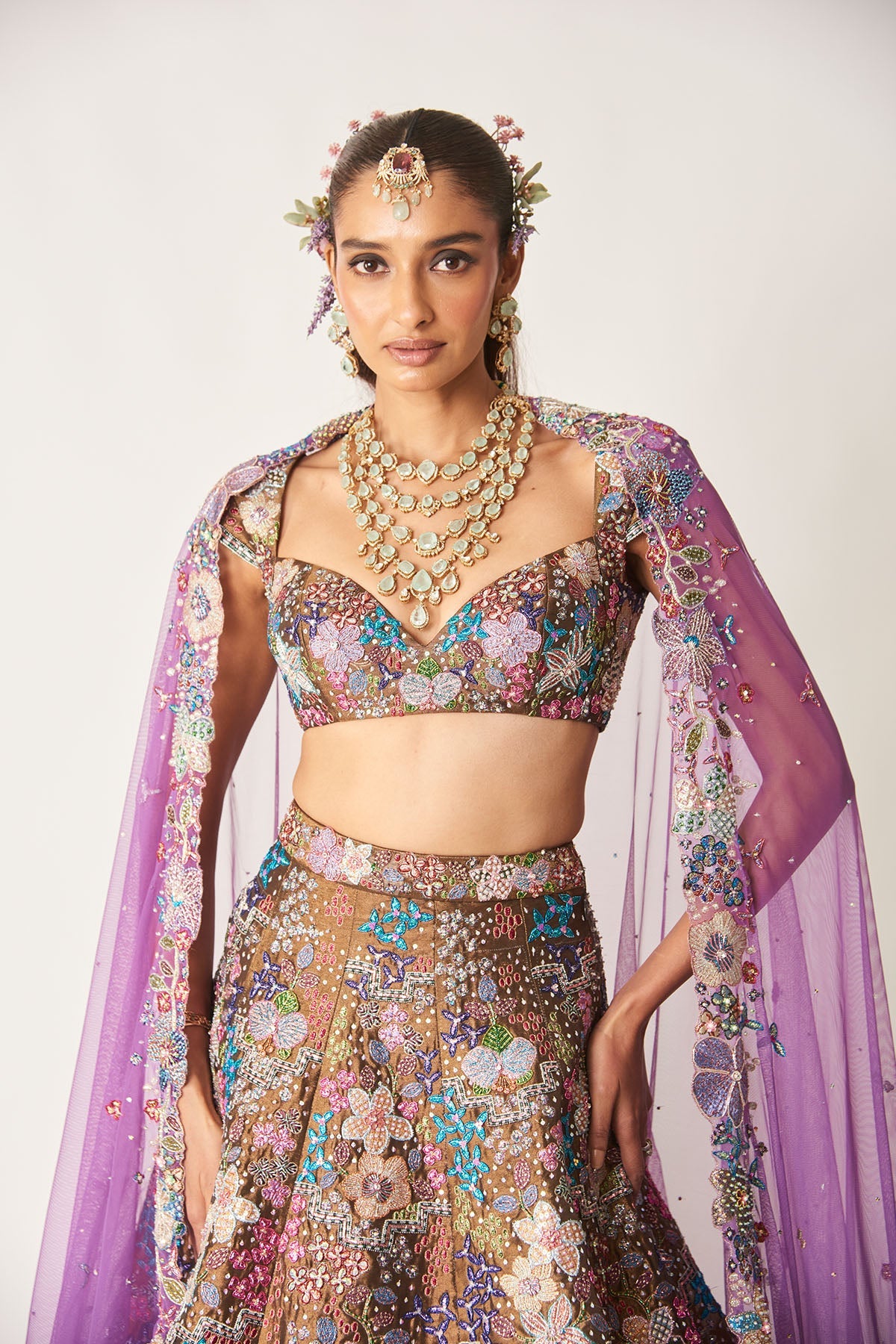 Étoile - Copper Metallic Tissue Lehenga