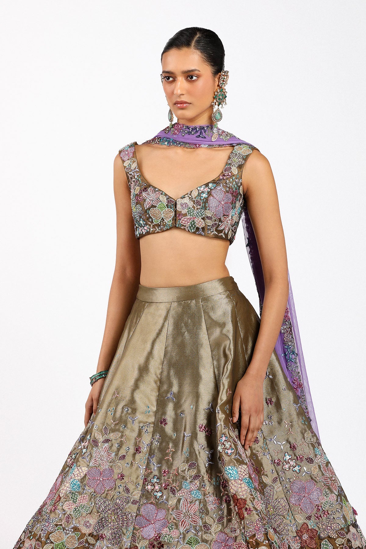 Ténébra - Copper Metallic Tissue Lehenga