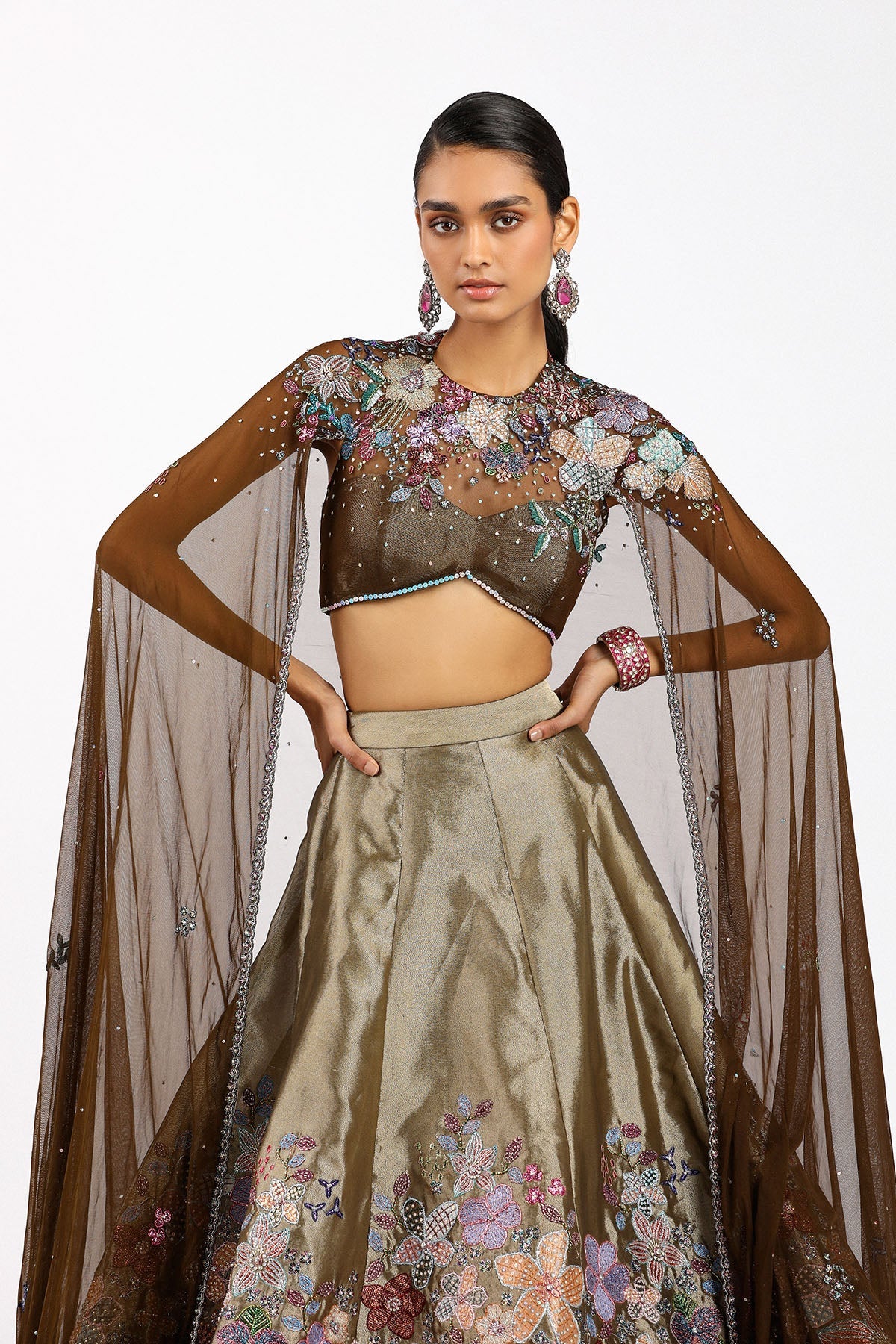 Aubépine - Copper Metallic Tissue Lehenga