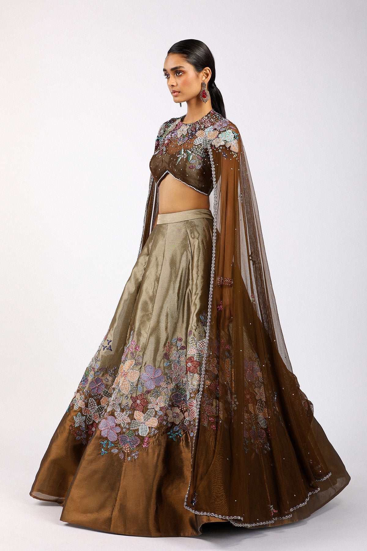 Aubépine - Copper Metallic Tissue Lehenga