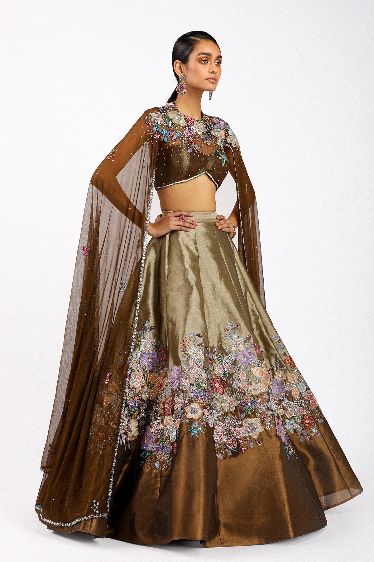 Aubépine - Copper Metallic Tissue Lehenga
