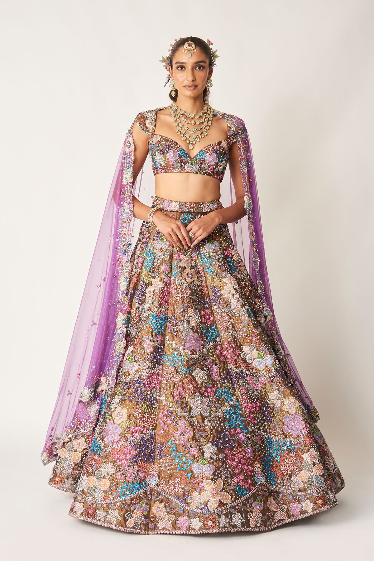 Étoile - Copper Metallic Tissue Lehenga