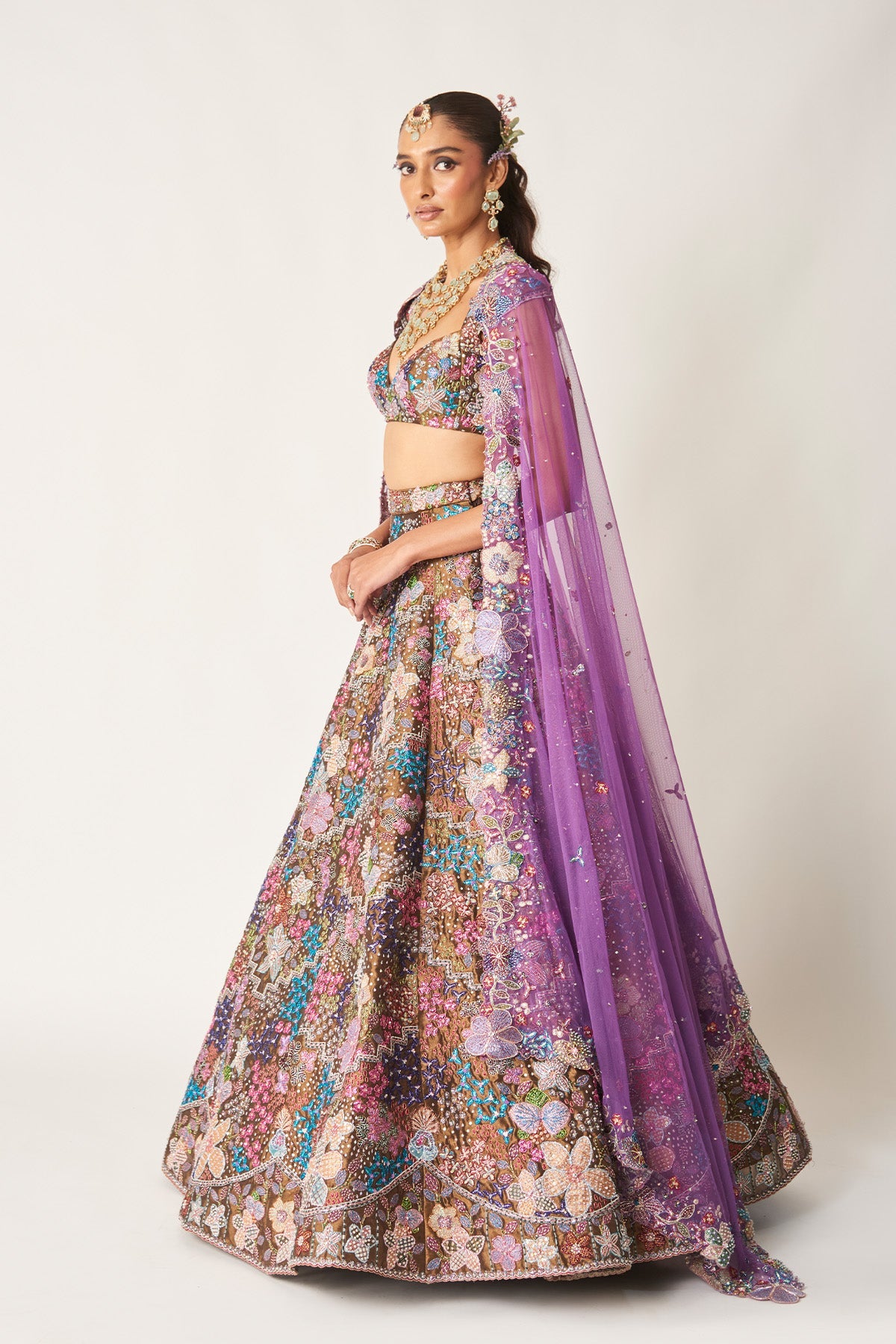 Étoile - Copper Metallic Tissue Lehenga