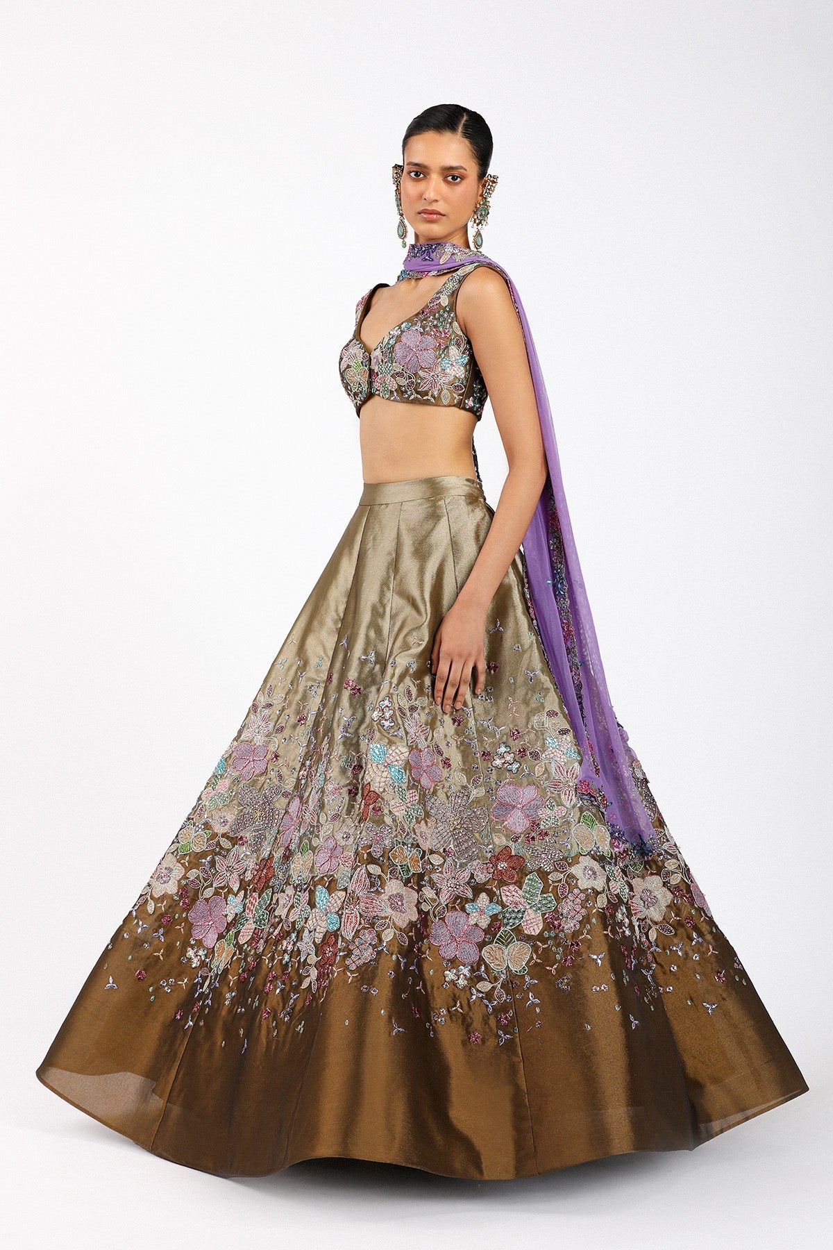 Ténébra - Copper Metallic Tissue Lehenga