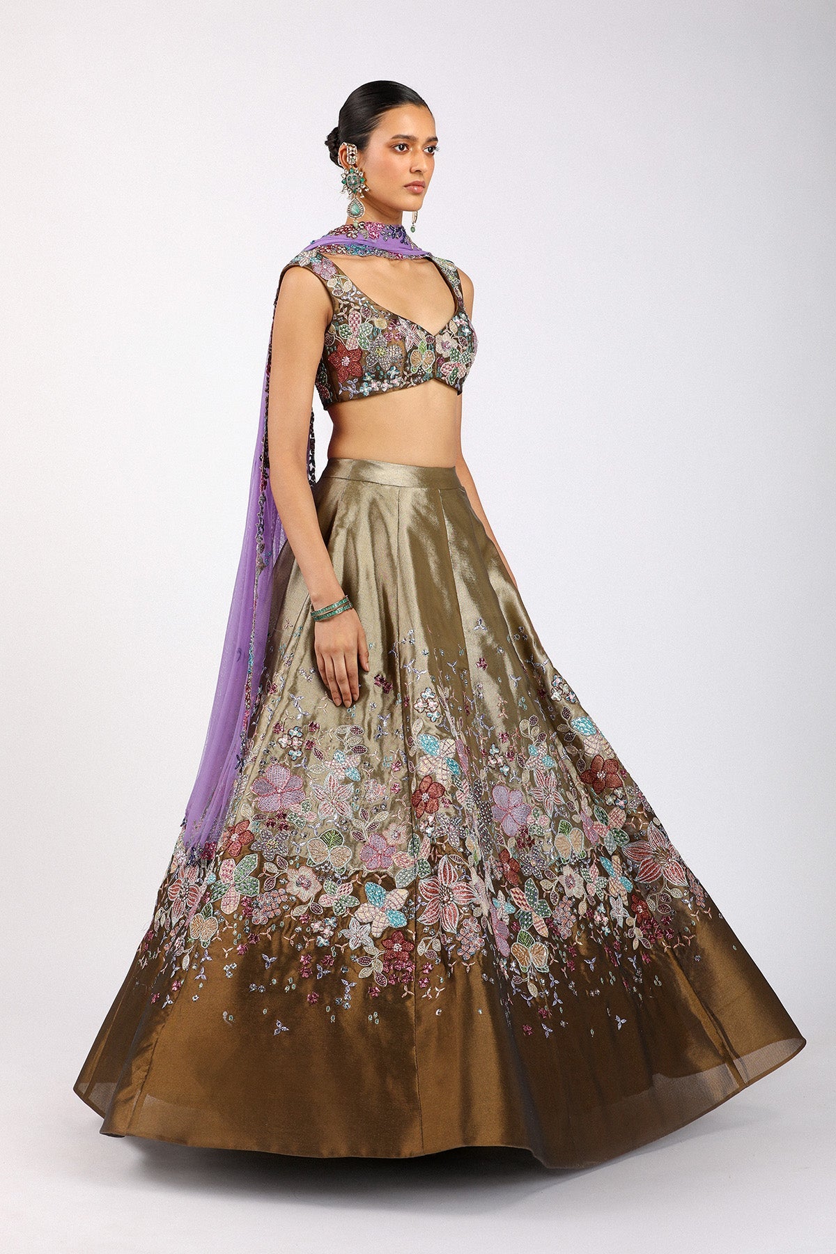 Ténébra - Copper Metallic Tissue Lehenga