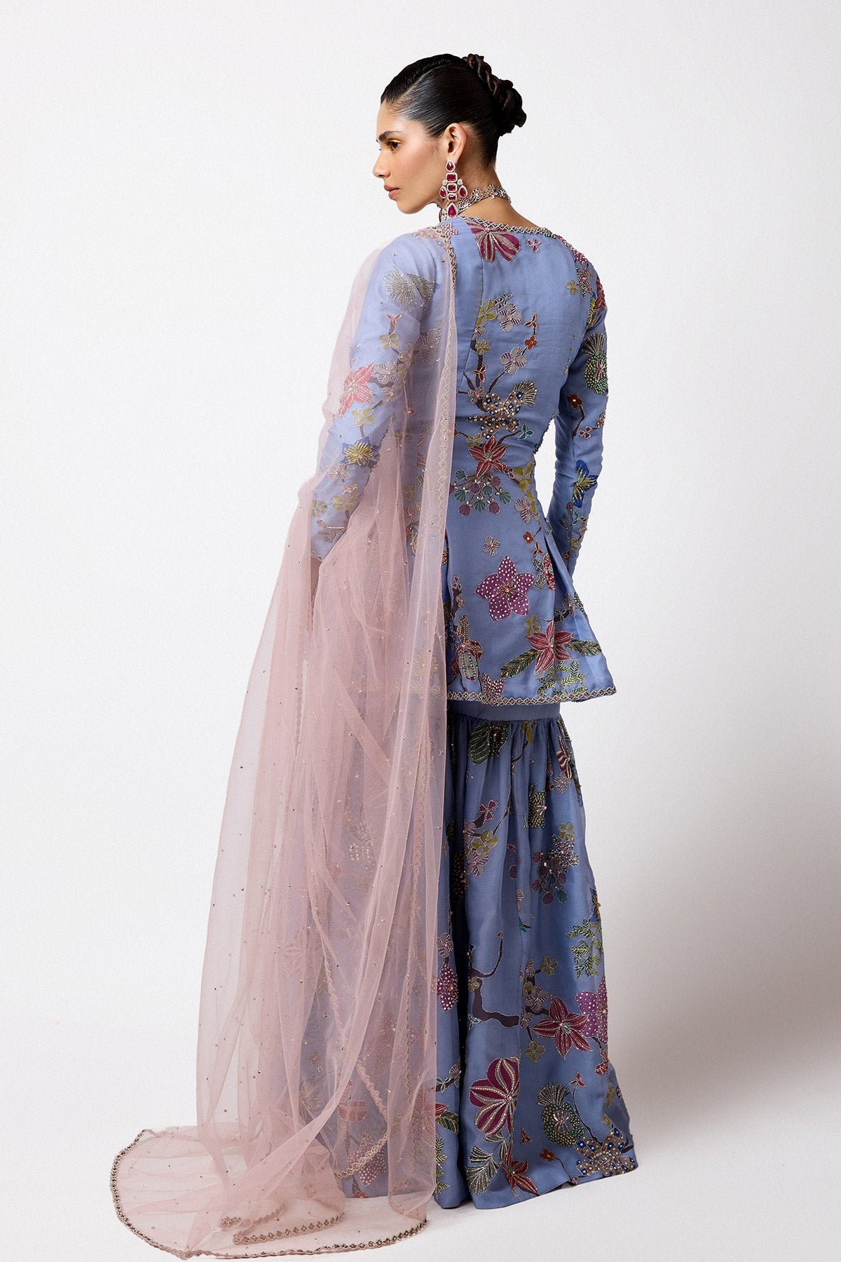Siranee - Cornflower Blue Organza Gharara