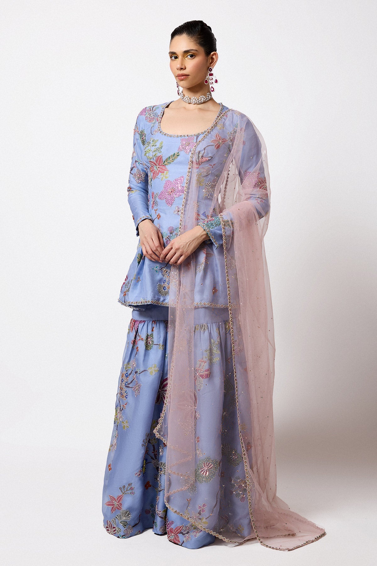 Siranee - Cornflower Blue Organza Gharara