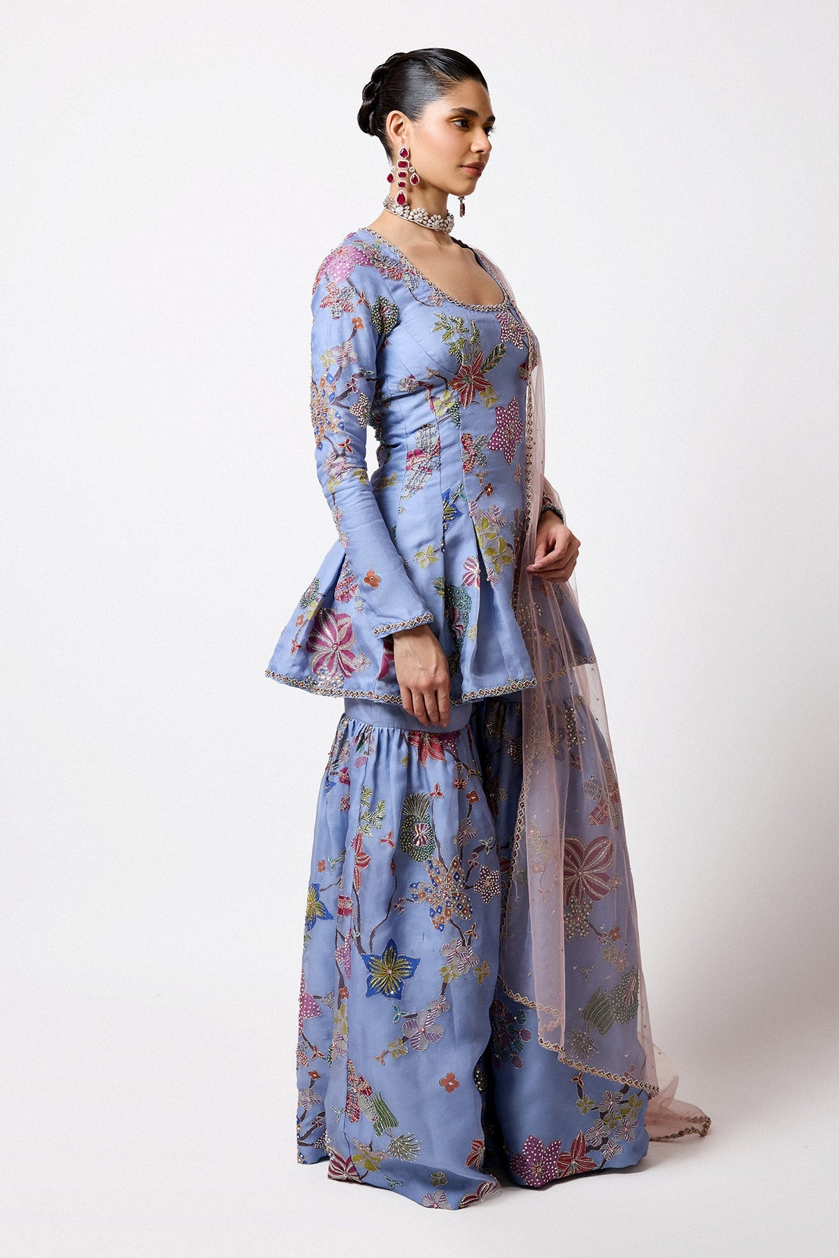 Siranee - Cornflower Blue Organza Gharara