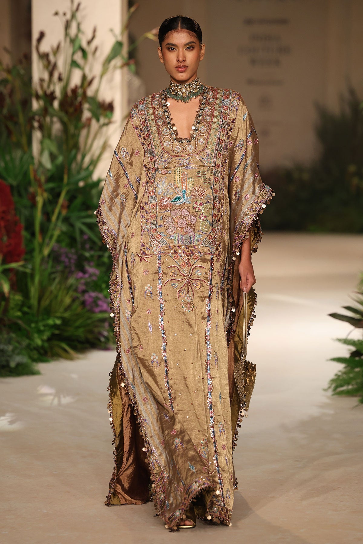 Glowmuse - golden Banarasi Tissue Brocade Kaftan