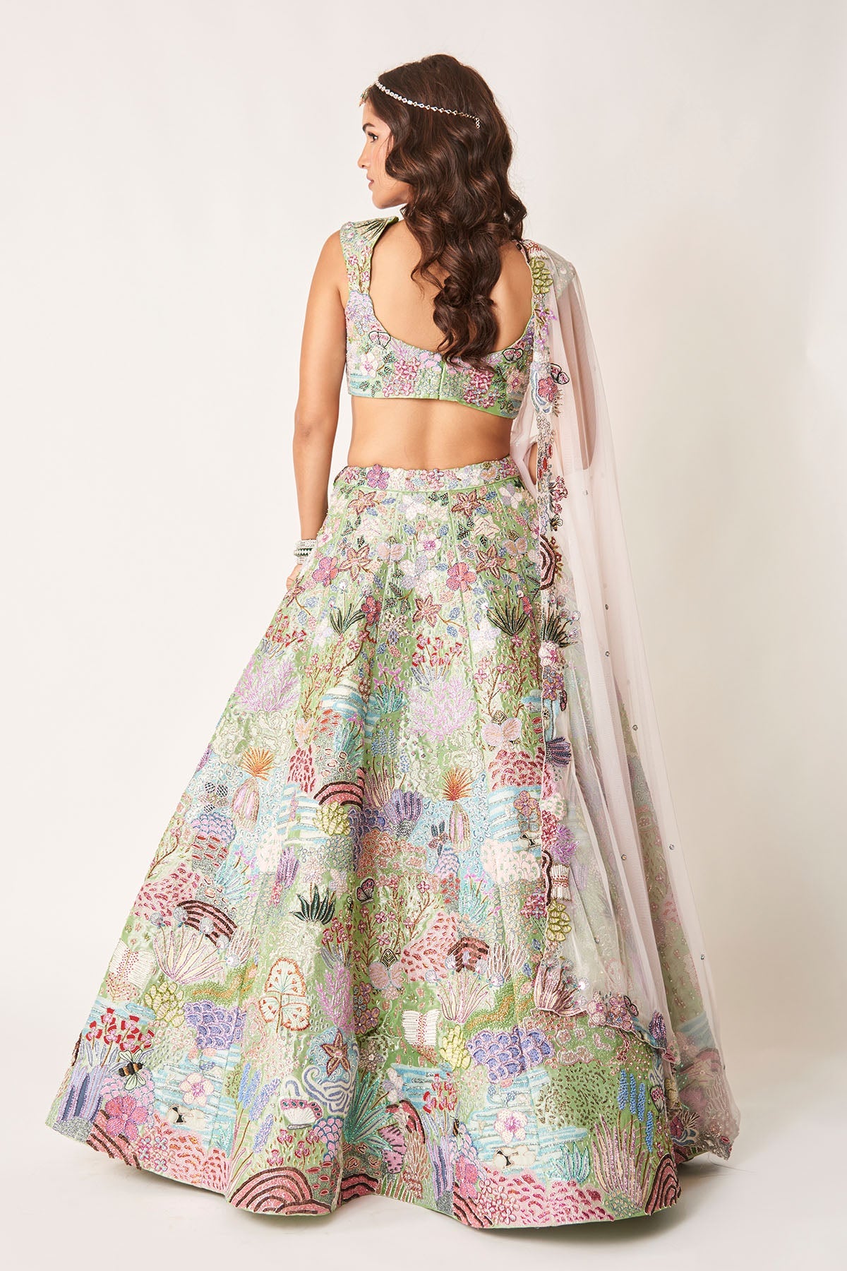 Belladone - Green Tissue Lehenga
