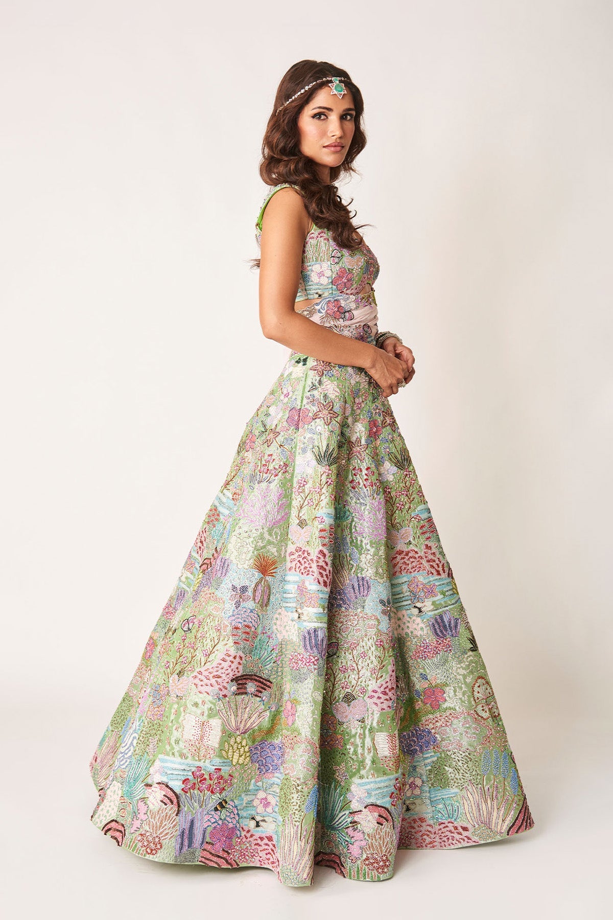 Belladone - Green Tissue Lehenga