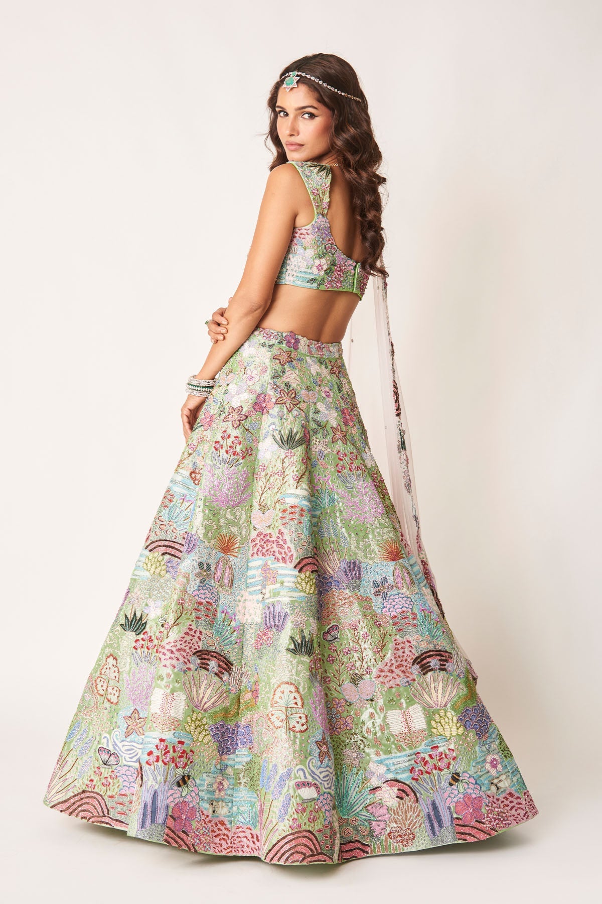 Belladone - Green Tissue Lehenga