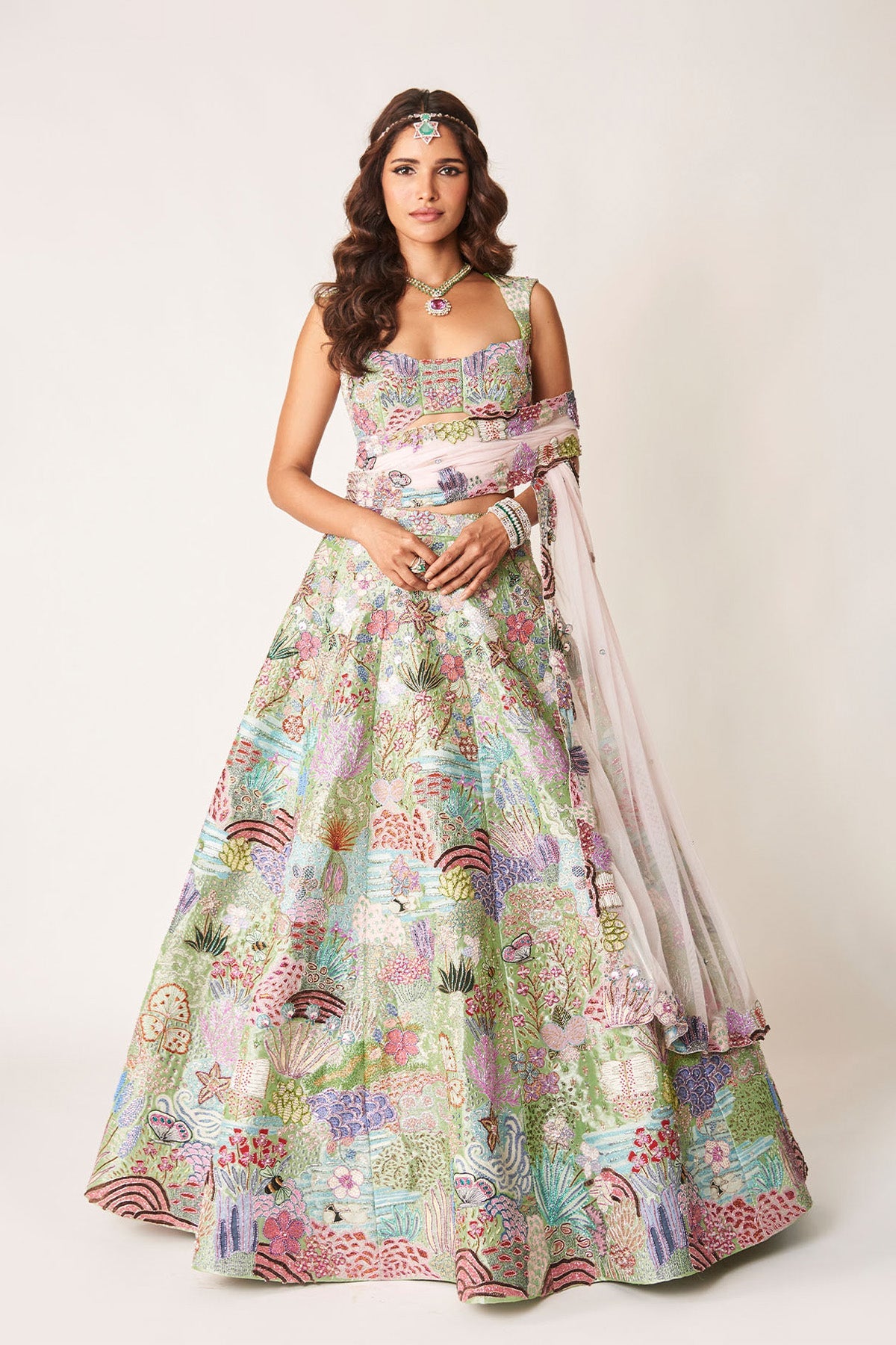 Belladone - Green Tissue Lehenga