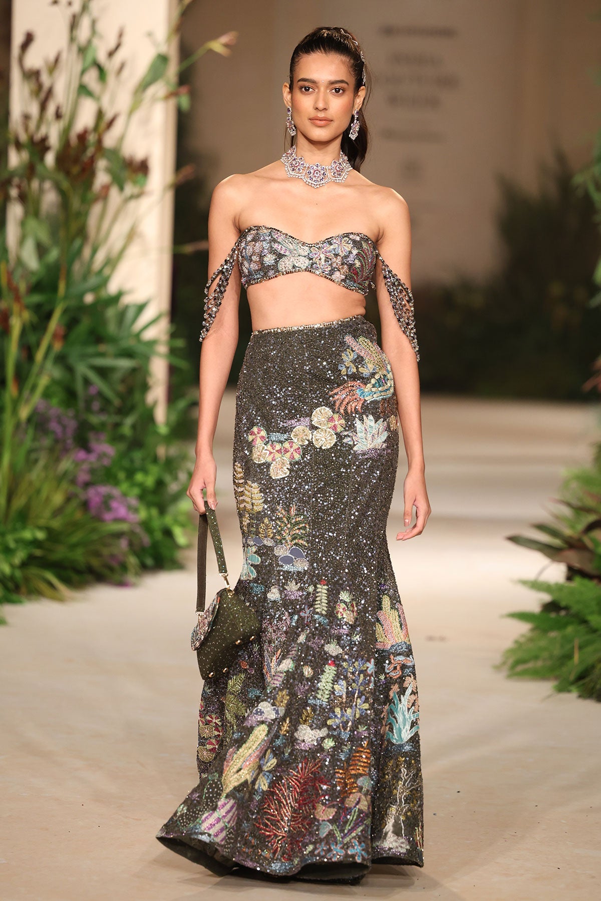 Wildelise - Gunmetal Tulle Lehenga