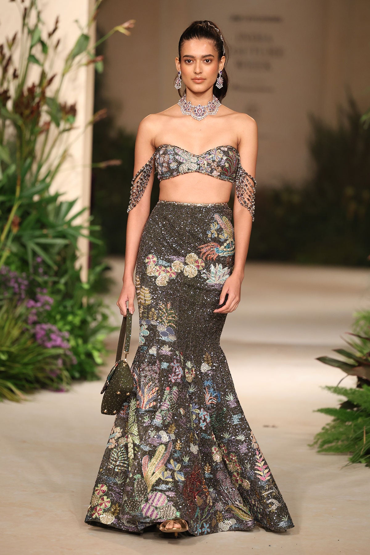 Wildelise - Gunmetal Tulle Lehenga