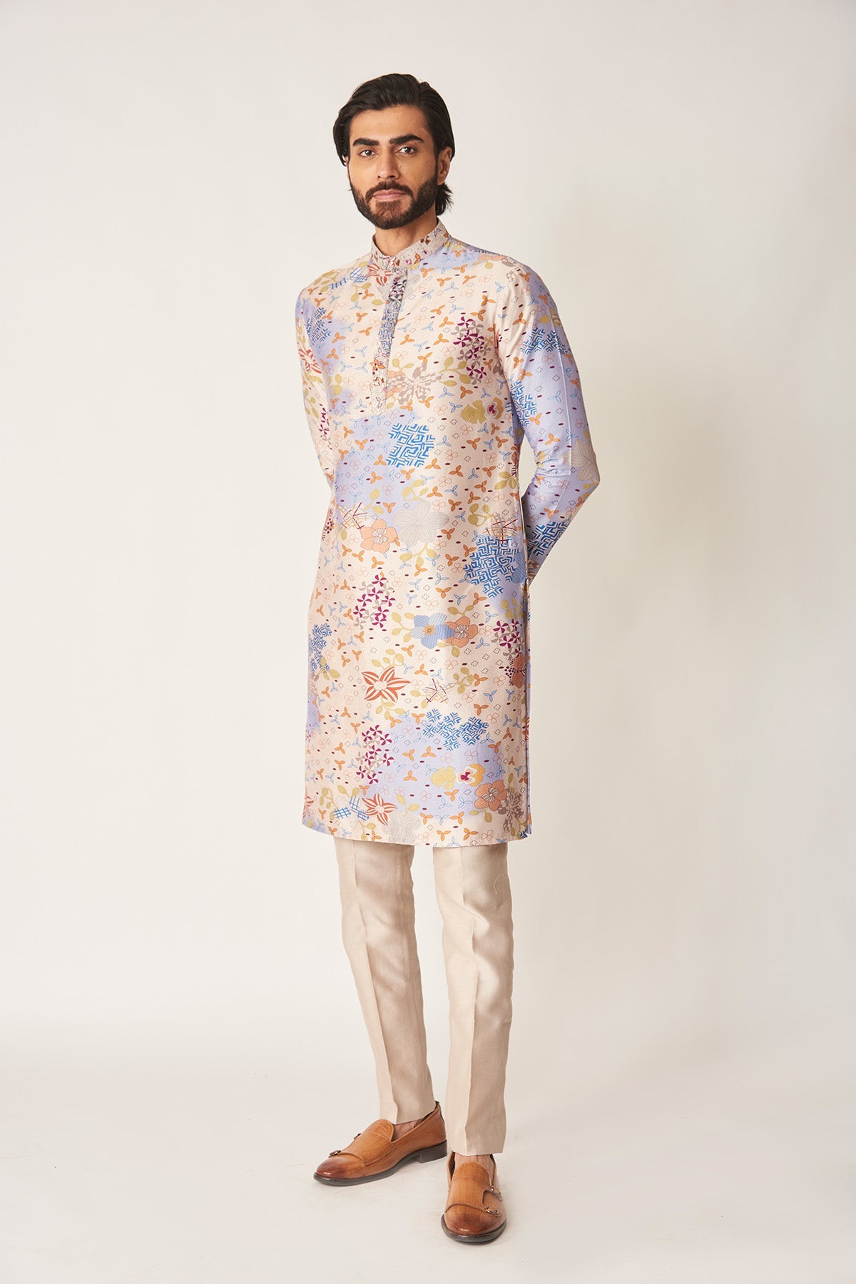 Blanchard - Ivory-Blue Bell Chanderi Silk Kurta