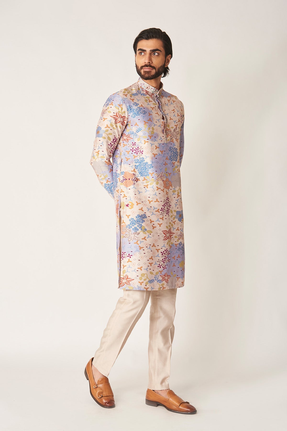 Blanchard - Ivory-Blue Bell Chanderi Silk Kurta