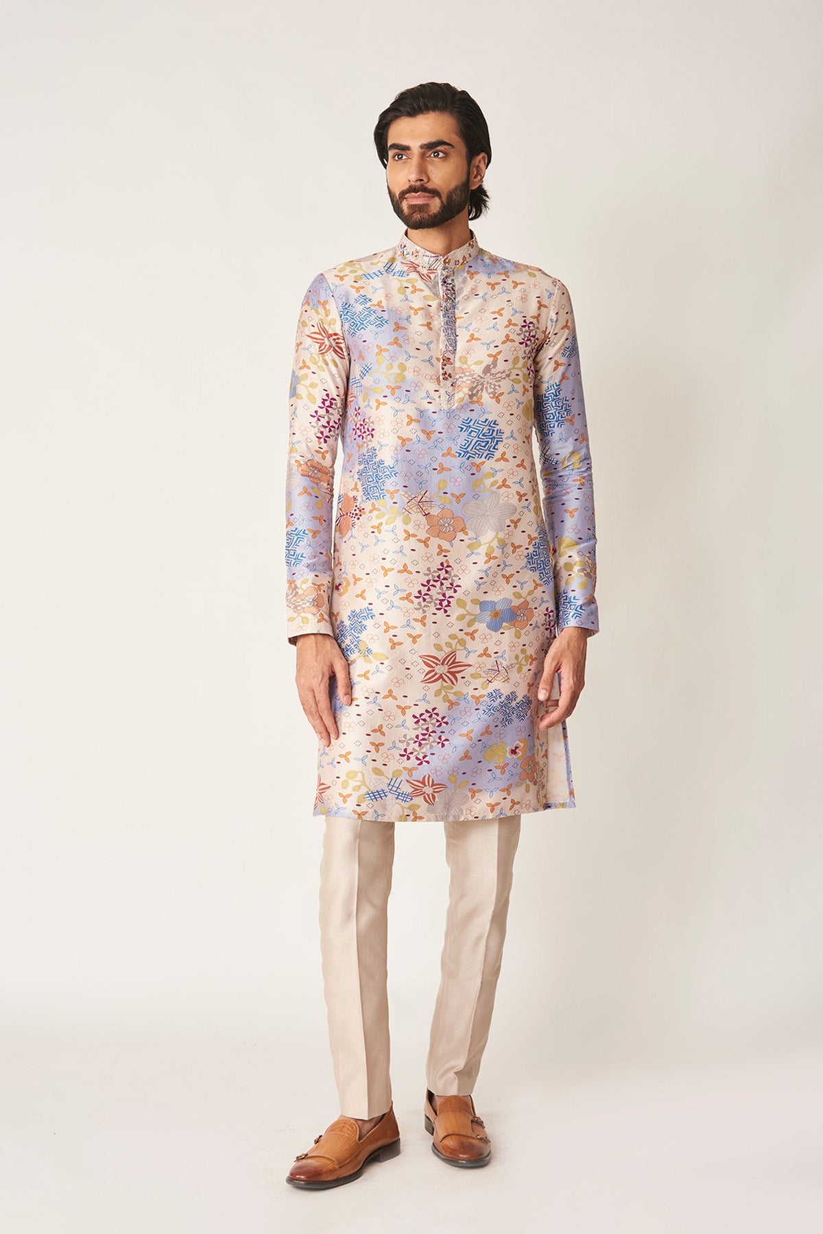 Blanchard - Ivory-Blue Bell Chanderi Silk Kurta