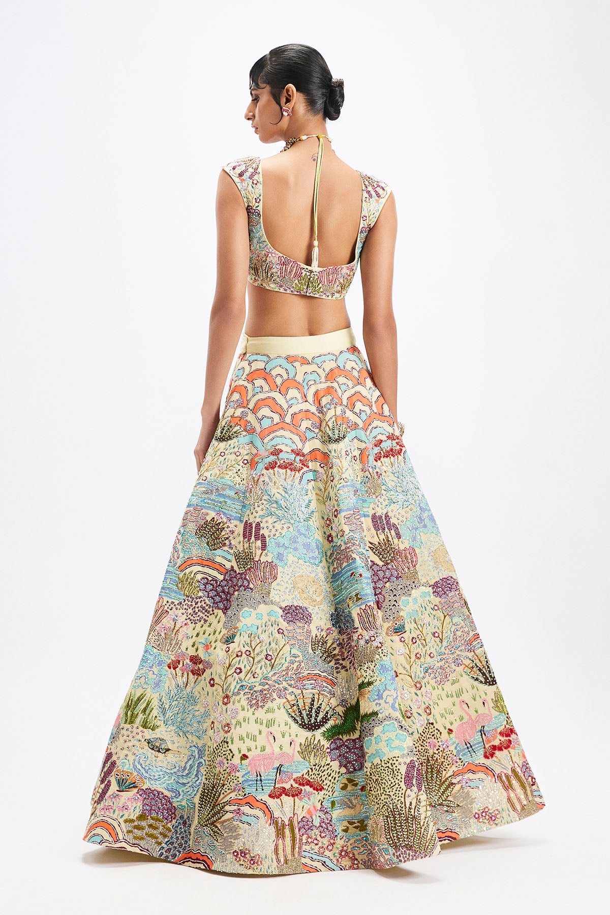 Belleau - Ivory Kasab Satin Lehenga