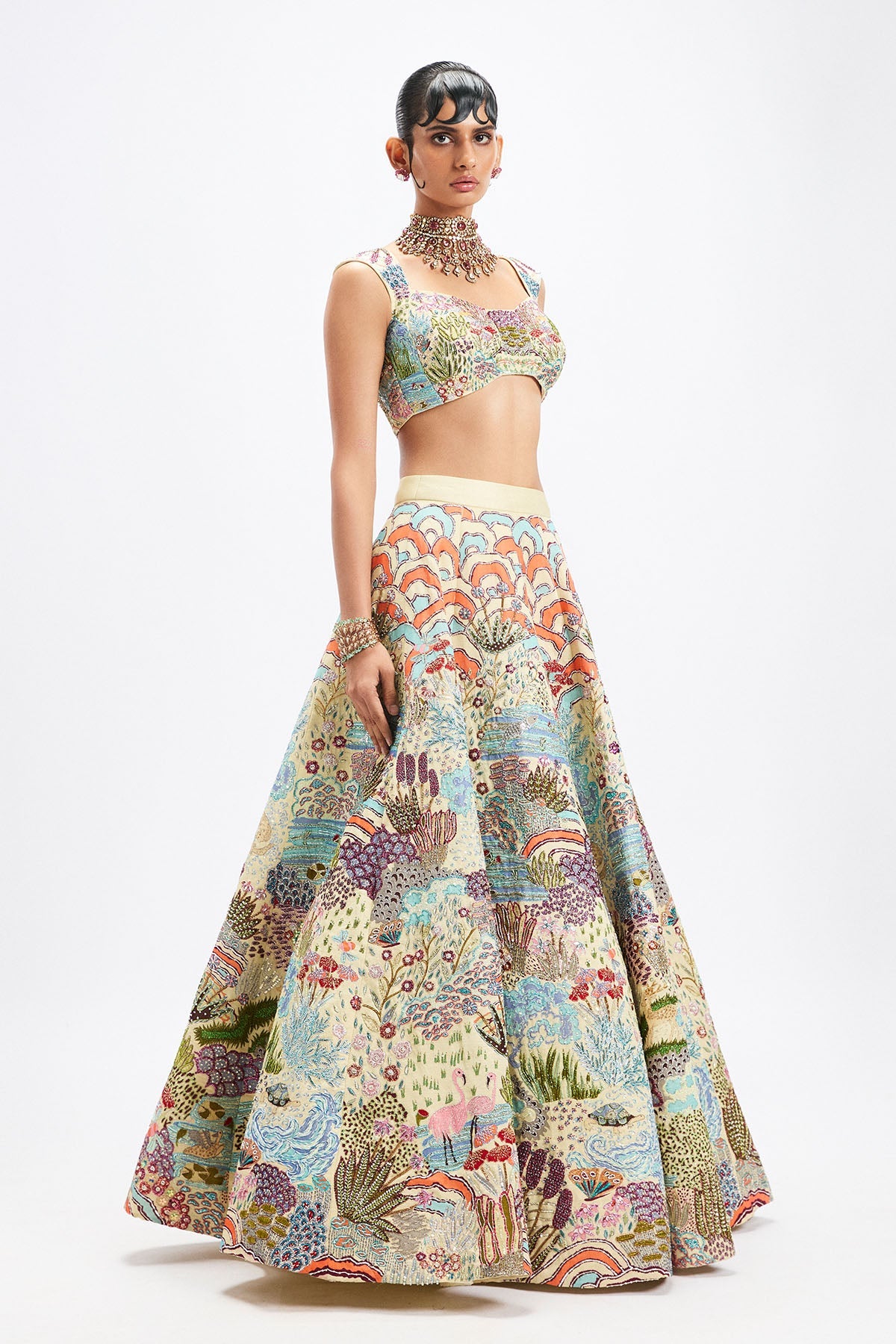 Belleau - Ivory Kasab Satin Lehenga