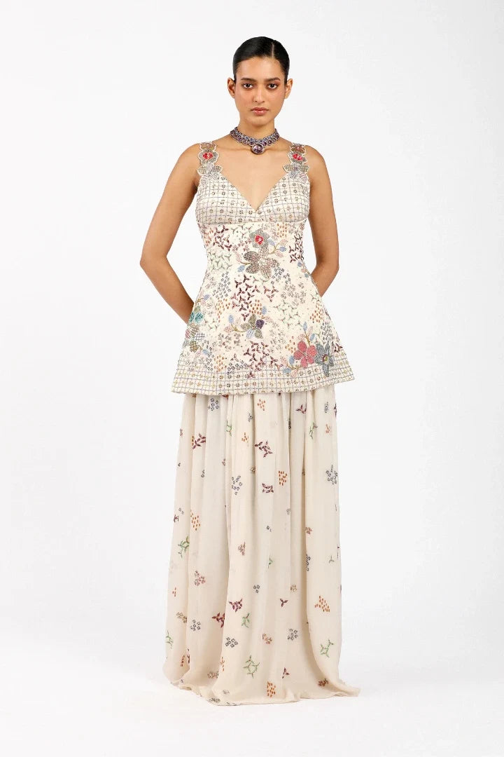 Silène - Ivory Satin-Chiffon Set