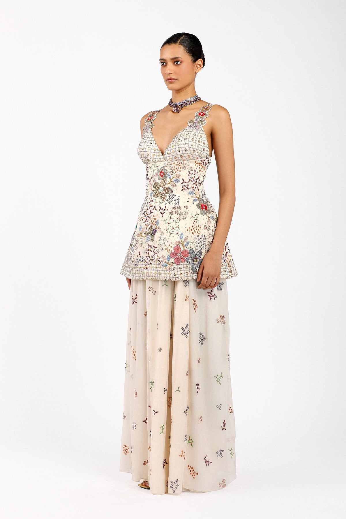 Silène - Ivory Satin-Chiffon Set