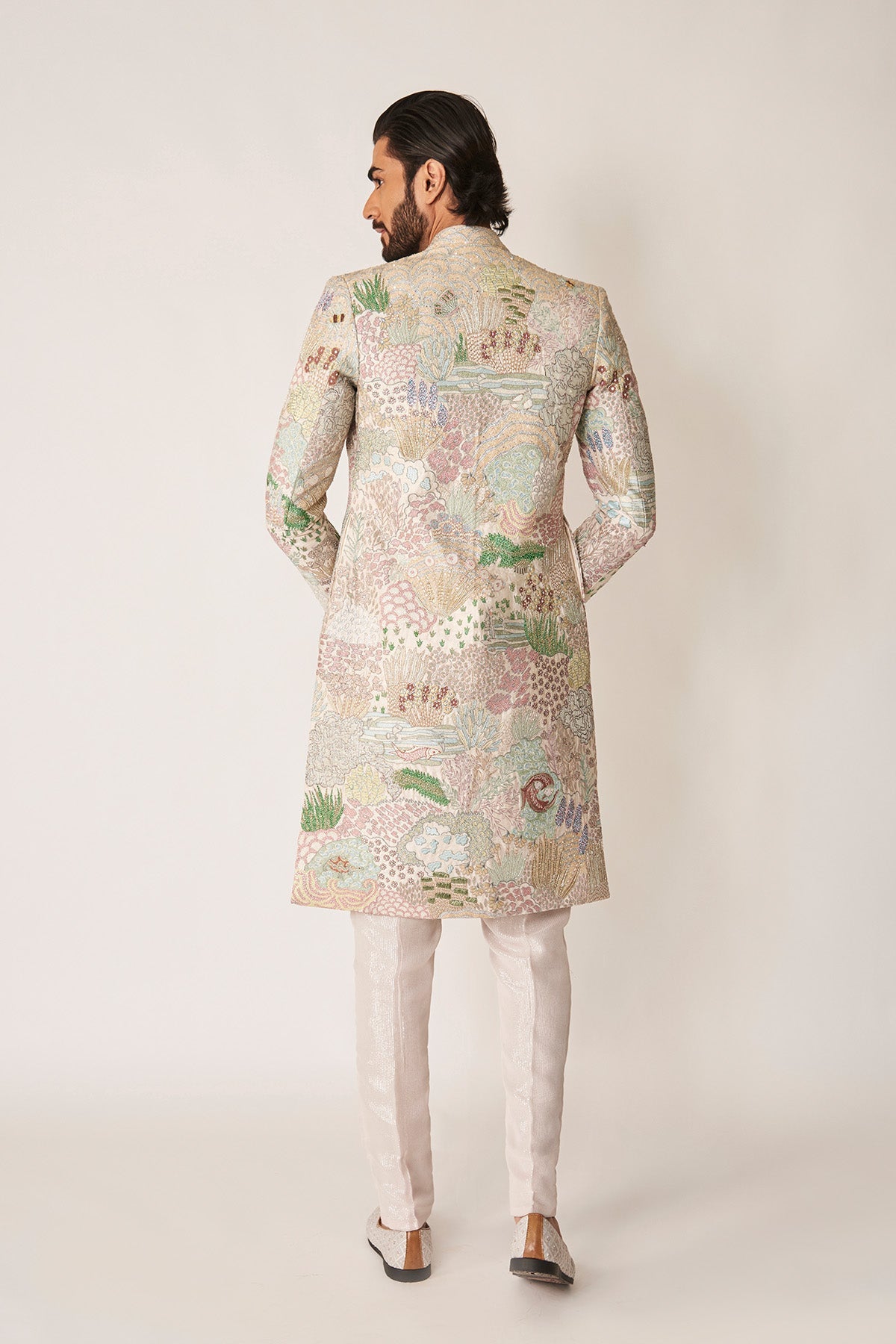 Fougère – Ivory Appliqué Raw Silk Sherwani