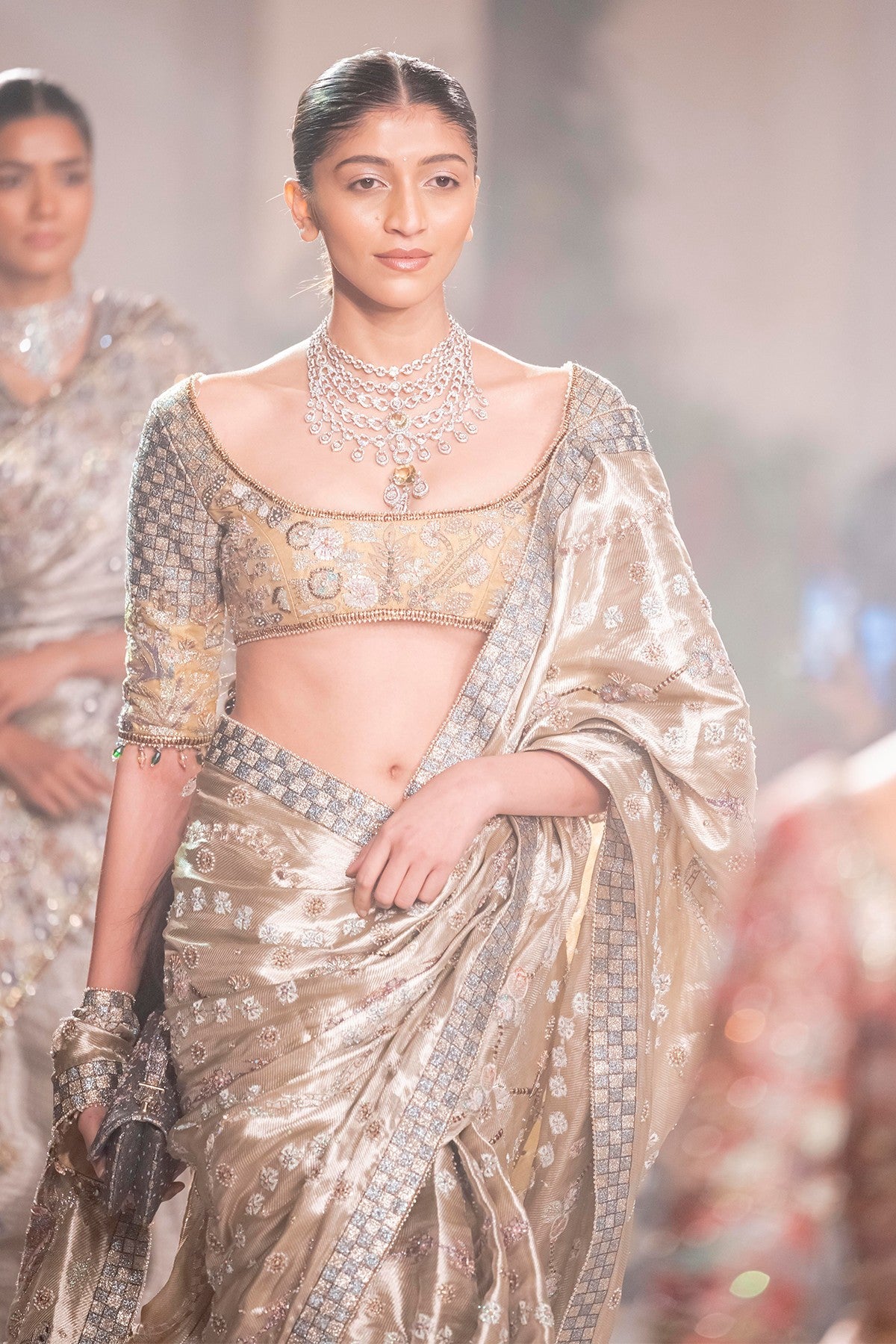 Glowfern - Light Gold Banarasi Tissue Brocade & Tissue Saree