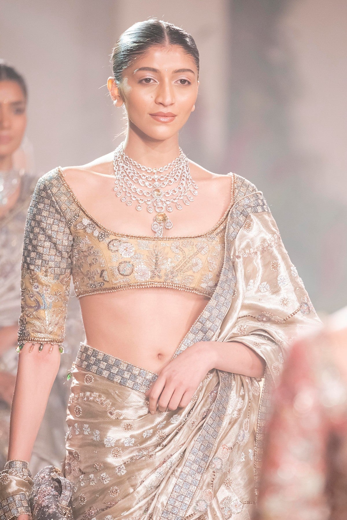 Glowfern - Light Gold Banarasi Tissue Brocade & Tissue Saree