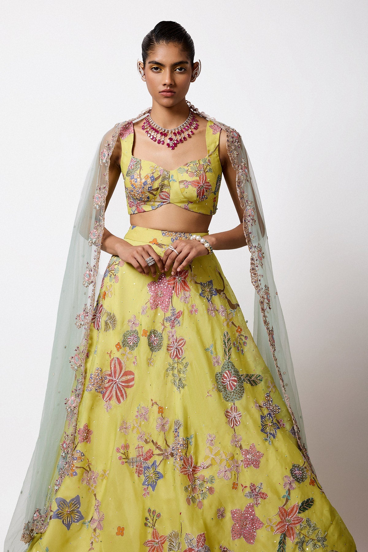 Orelia - Lime Organza Lehenga