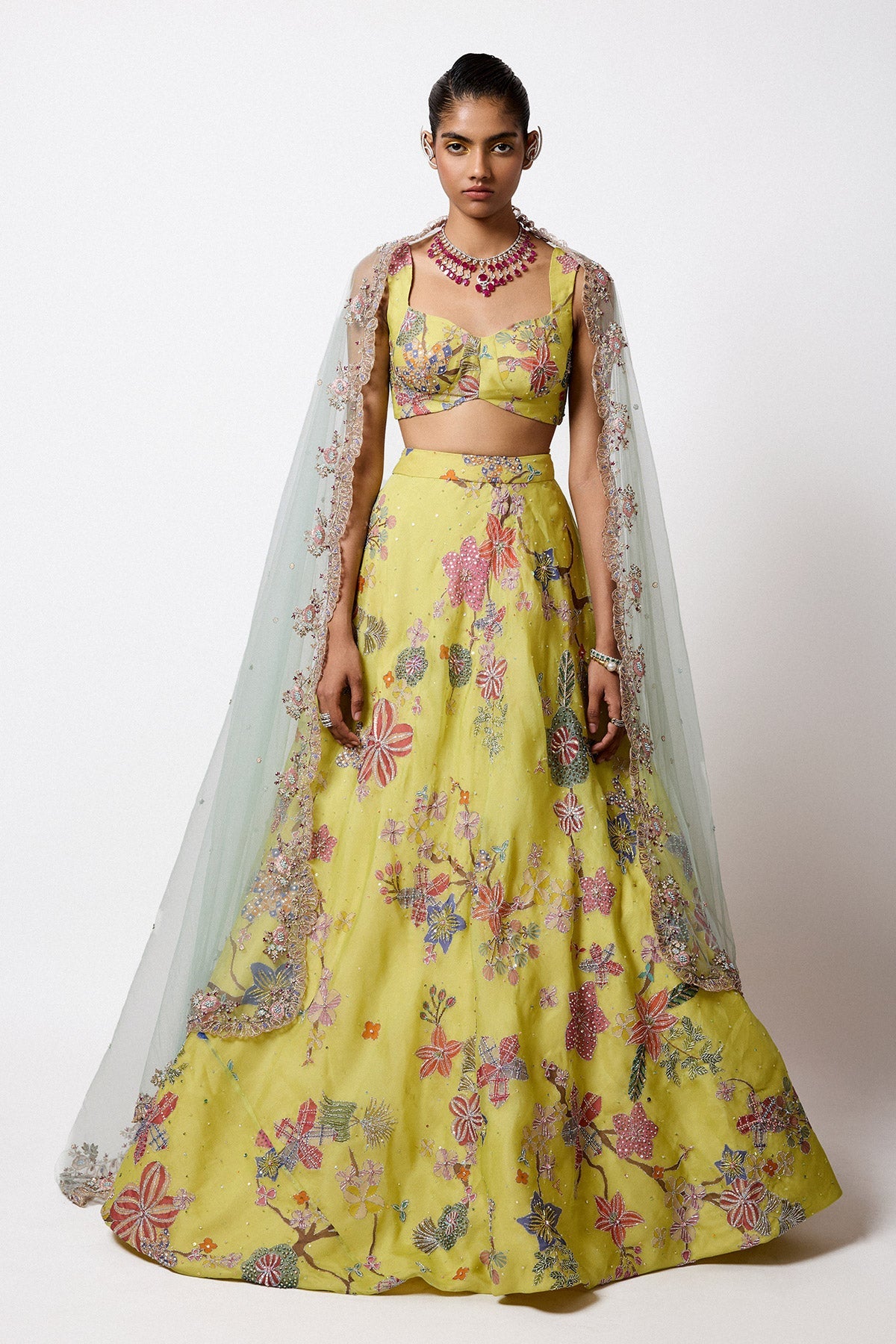 Orelia - Lime Organza Lehenga