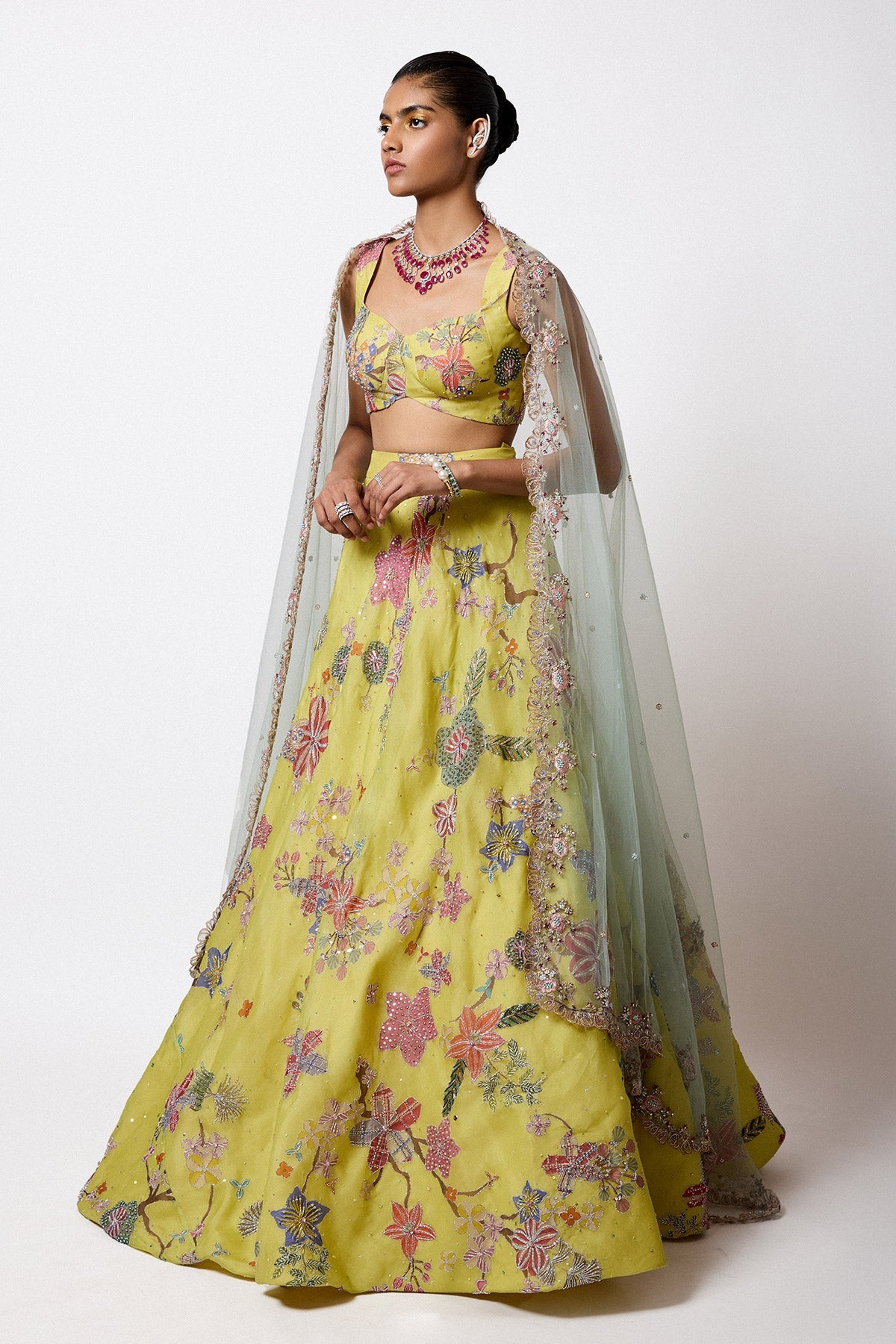 Orelia - Lime Organza Lehenga