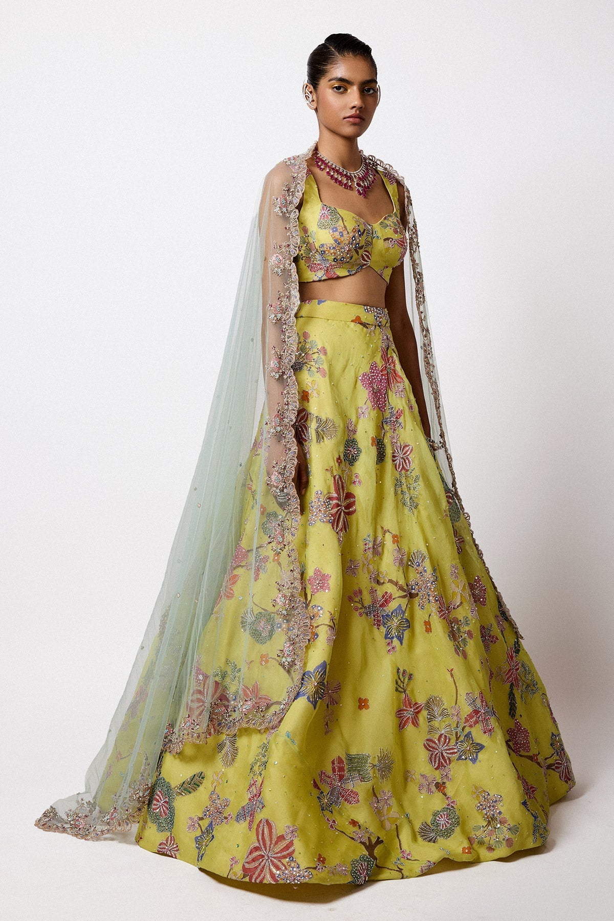 Orelia - Lime Organza Lehenga