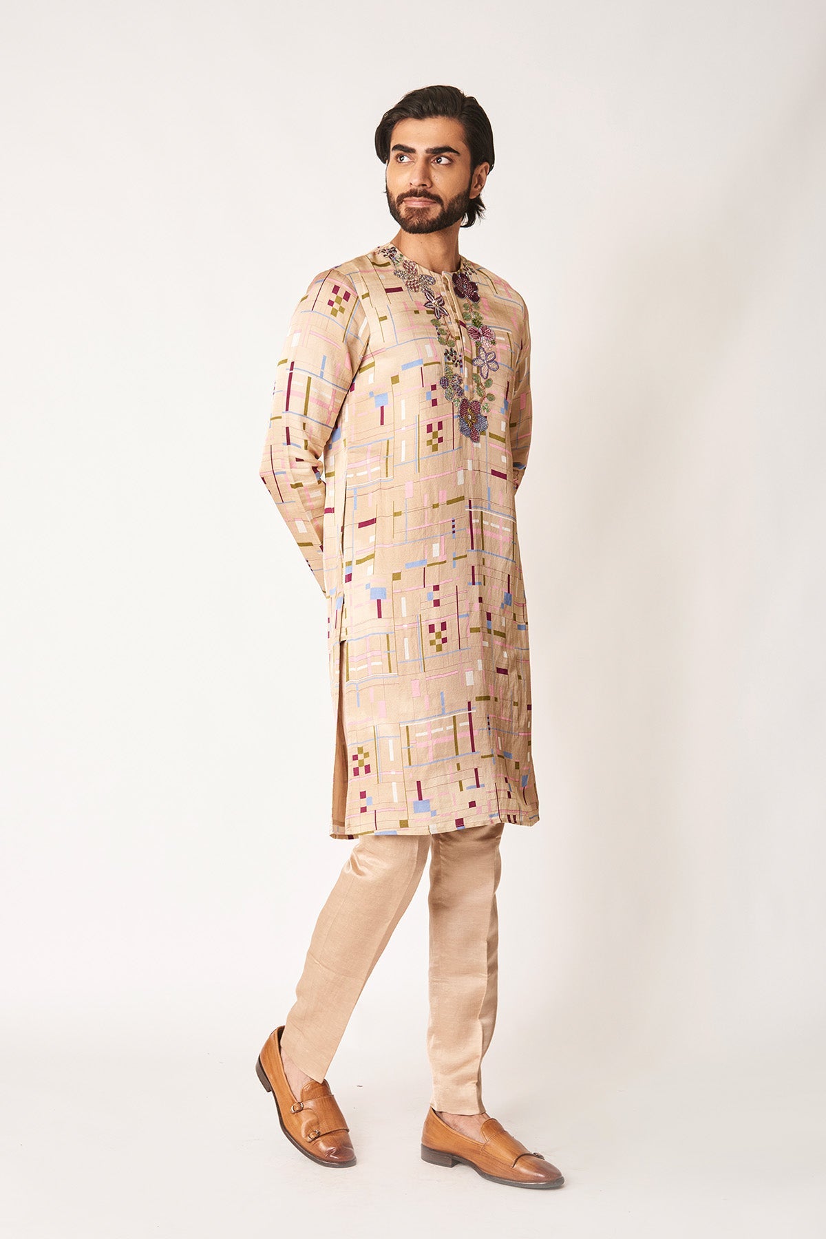 Soline - Mellow Apricot Viscose Linen Satin Kurta