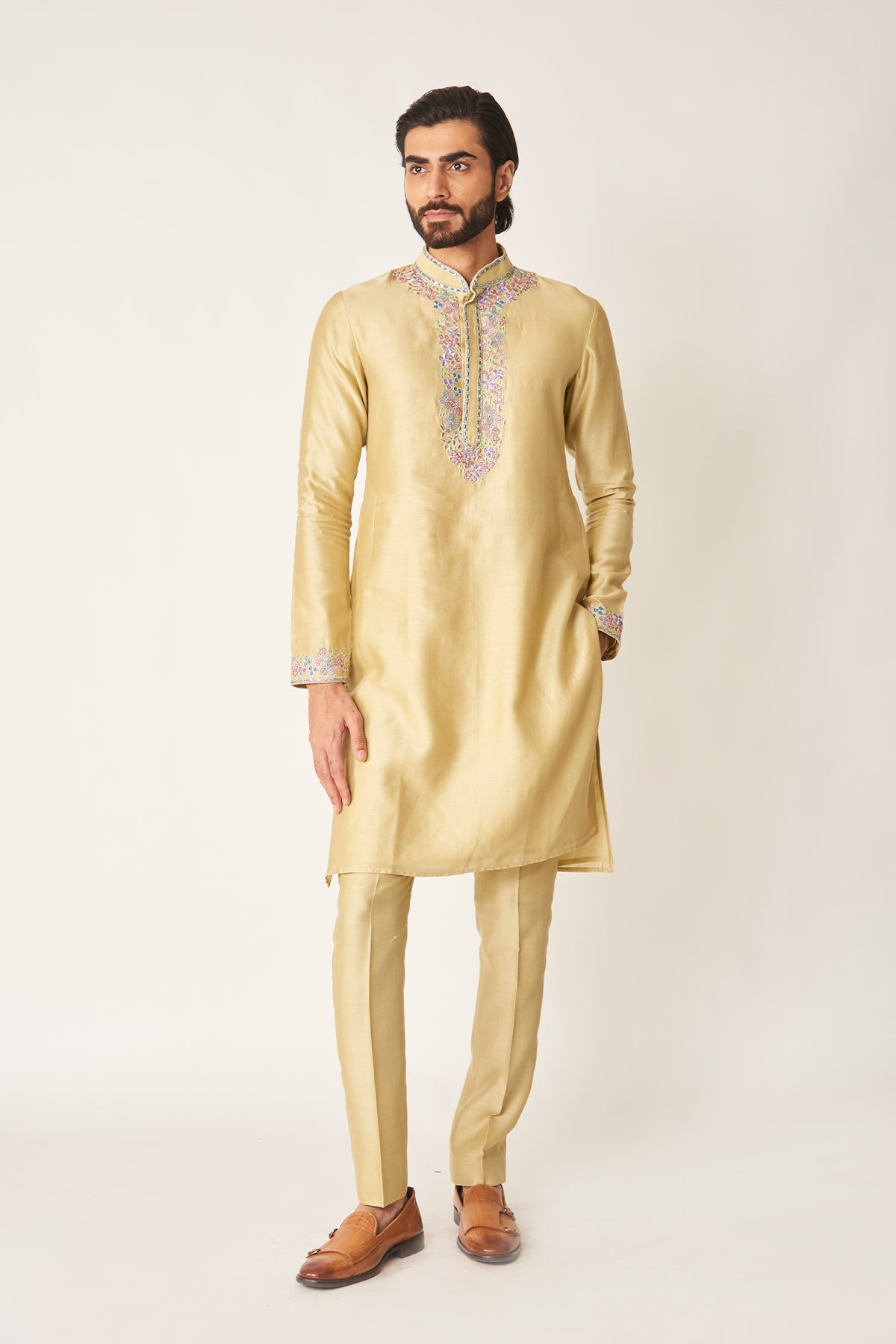 Lysdor - Misty Moss Chanderi Silk Kurta