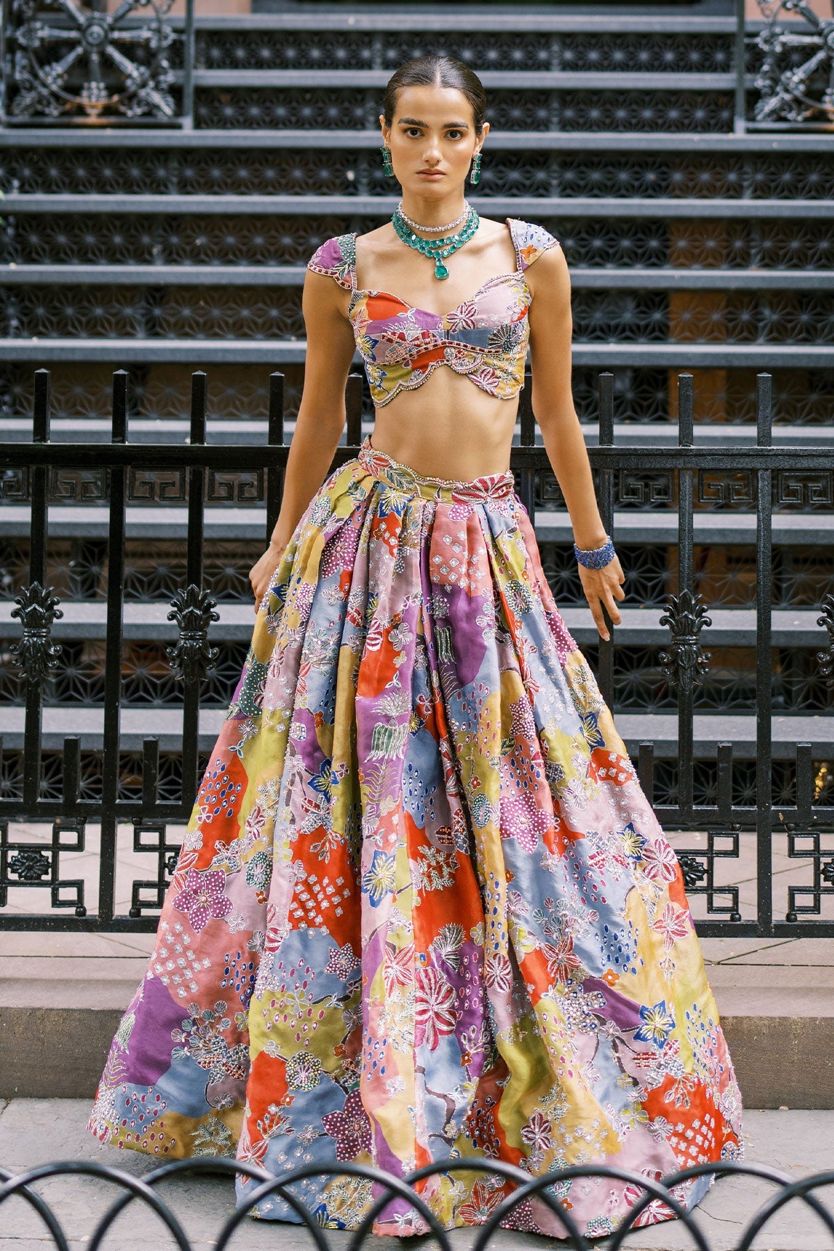 Nolina - multicolour Organza Lehenga