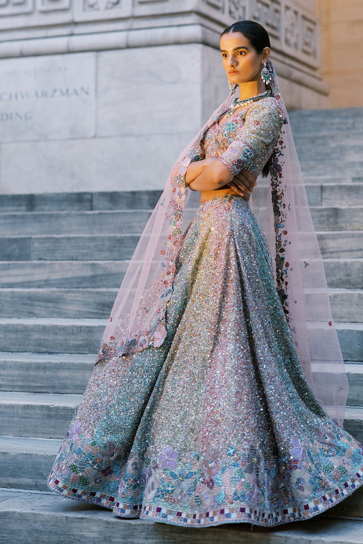 Tribelle - Multicolour Sequin tulle Lehenga