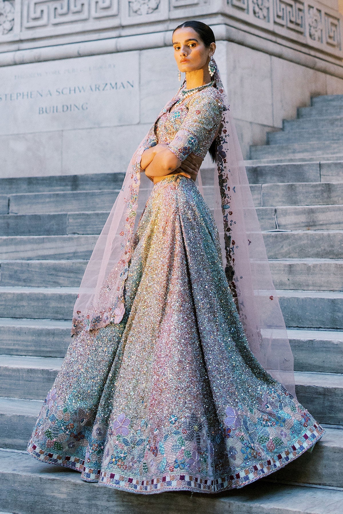 Tribelle - Multicolour Sequin tulle Lehenga