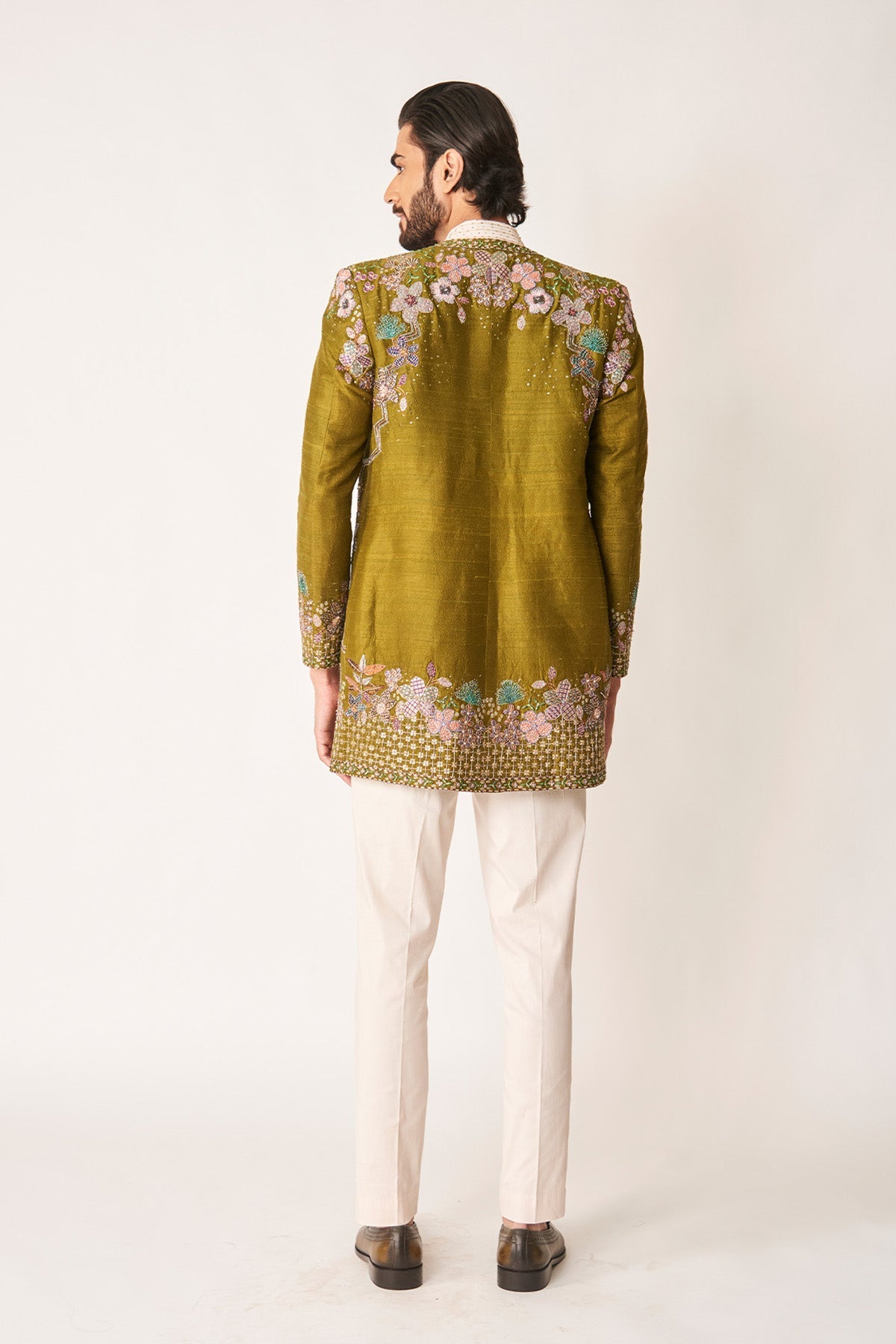 Cypres - Olive Dupion Silk Open Jacket