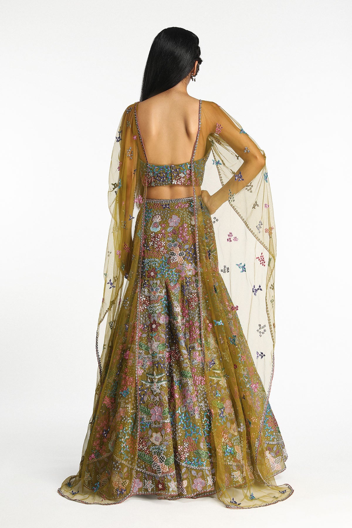 Dorée - Olive Organza Lehenga