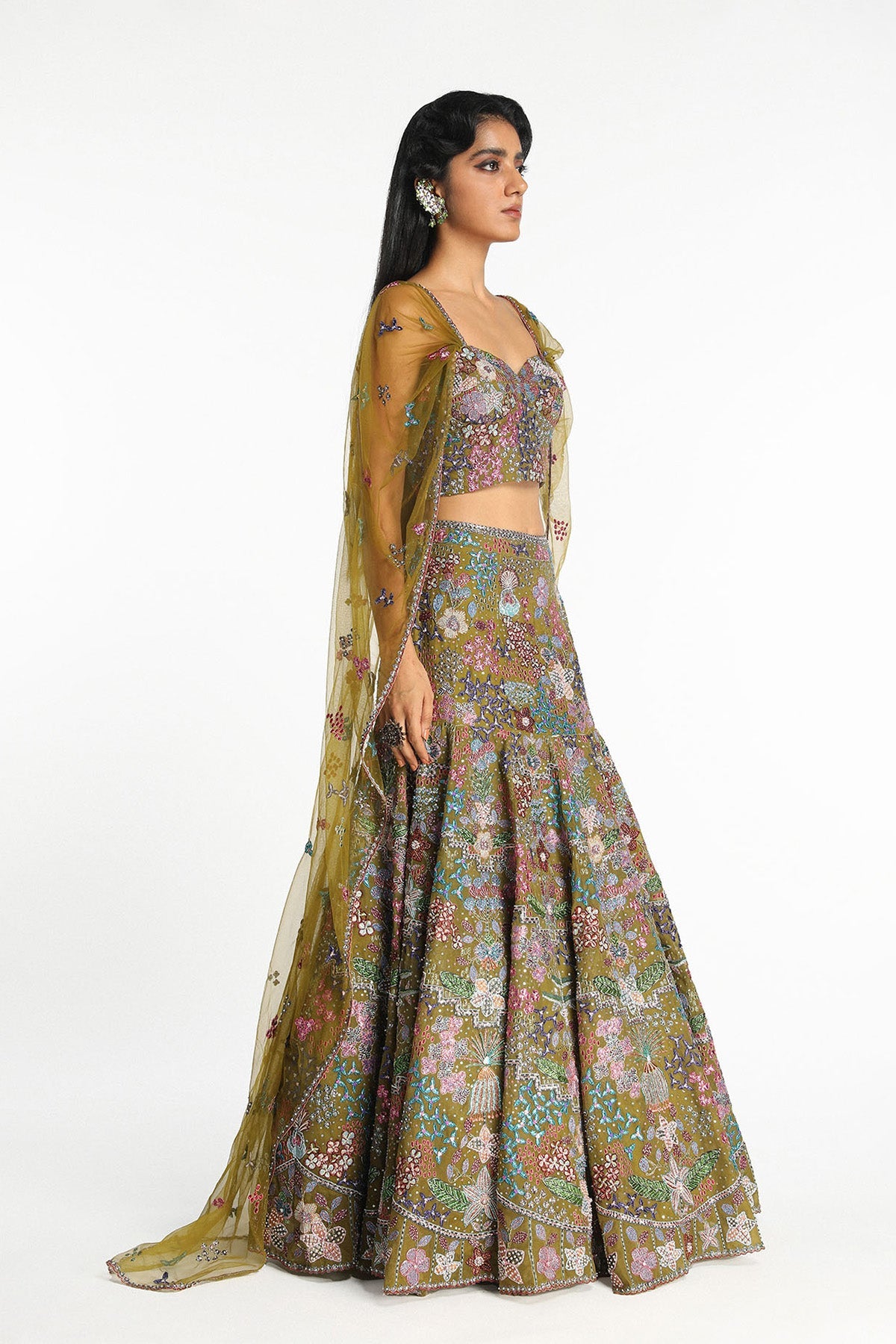 Dorée - Olive Organza Lehenga