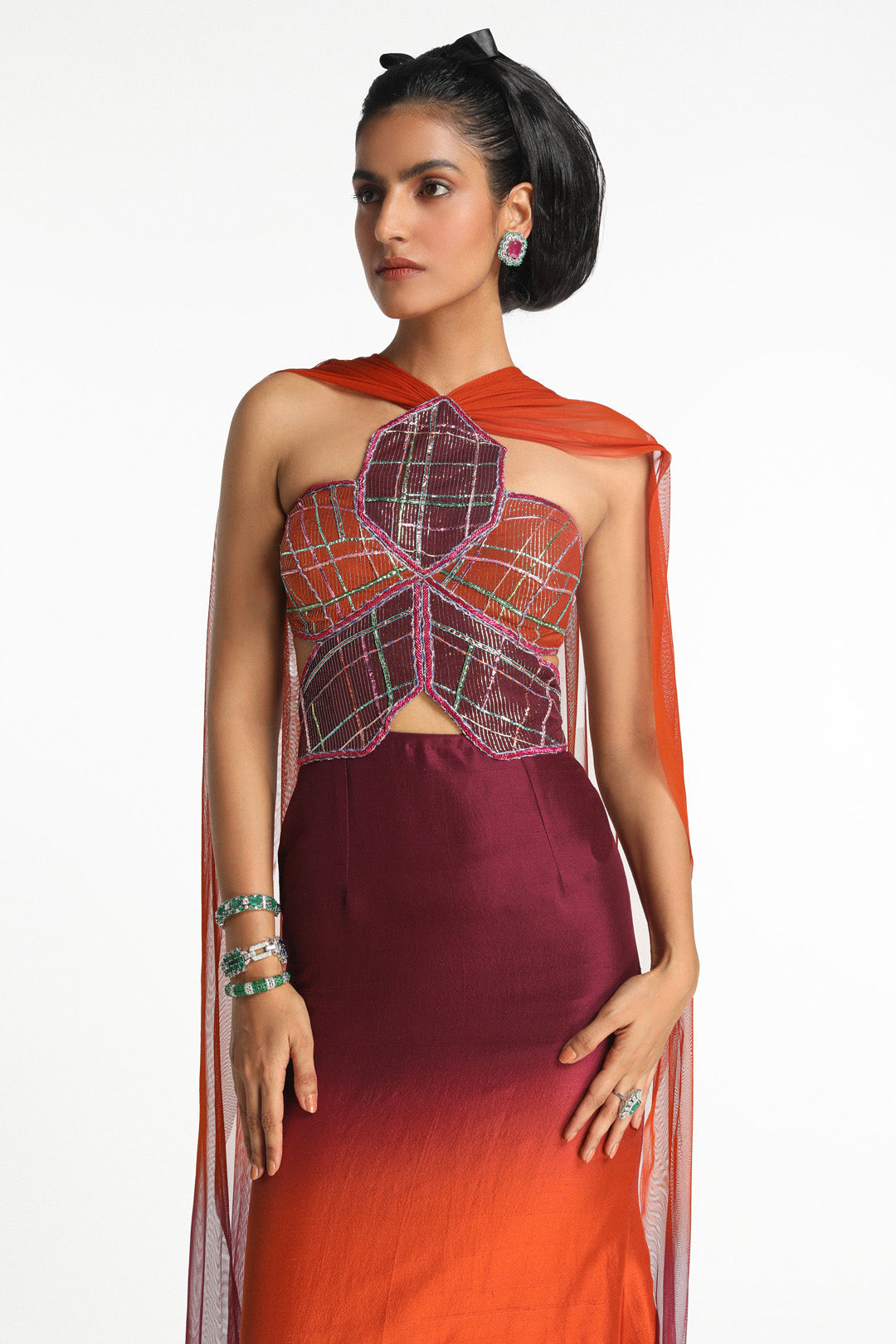 Geranium - burnt orange plum ombre maxi- dress