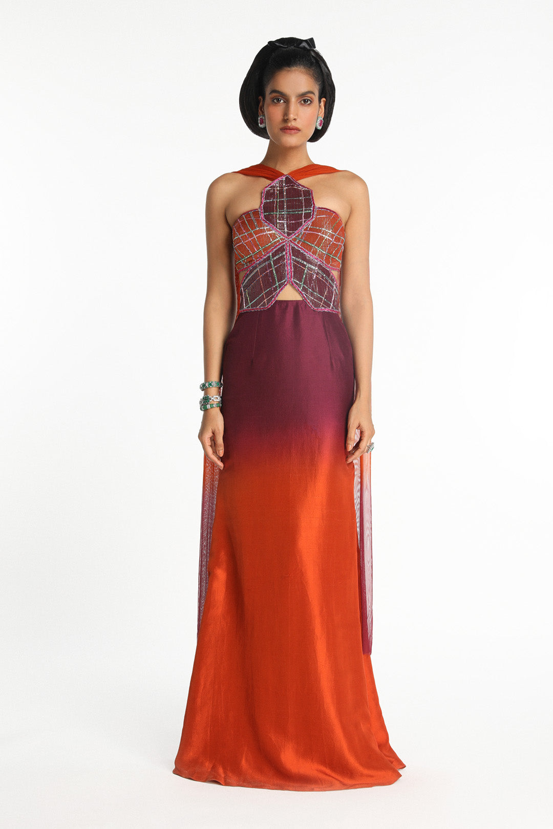 Geranium - burnt orange plum ombre maxi- dress