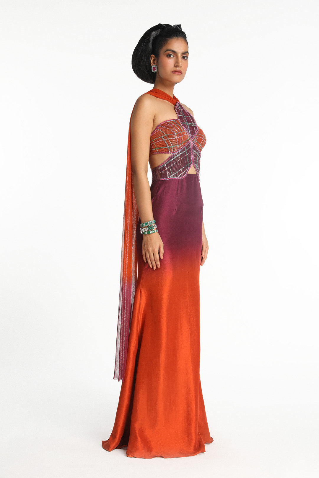 Geranium - burnt orange plum ombre maxi- dress