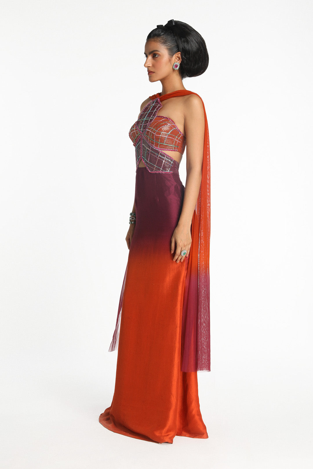 Geranium - burnt orange plum ombre maxi- dress