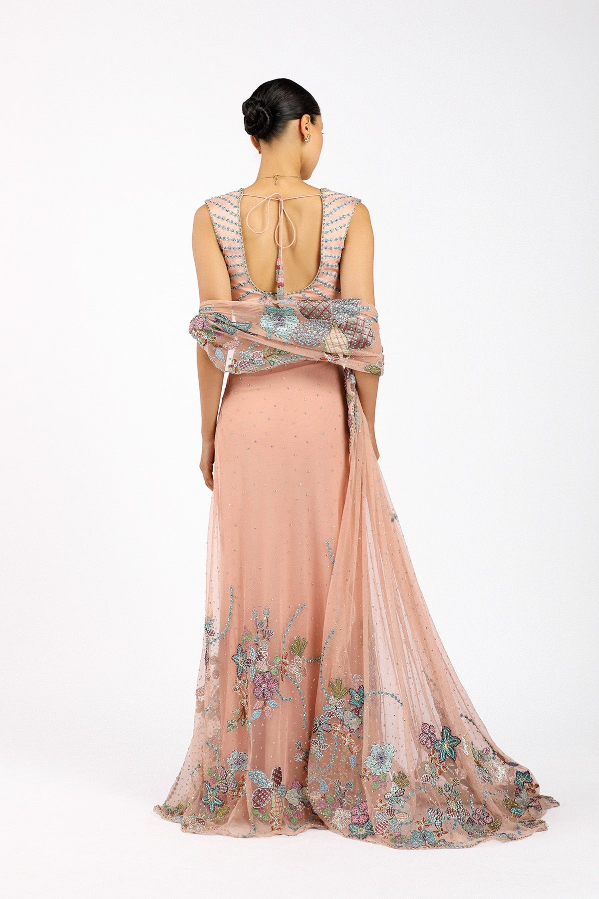Percilia - Peach Tulle Saree