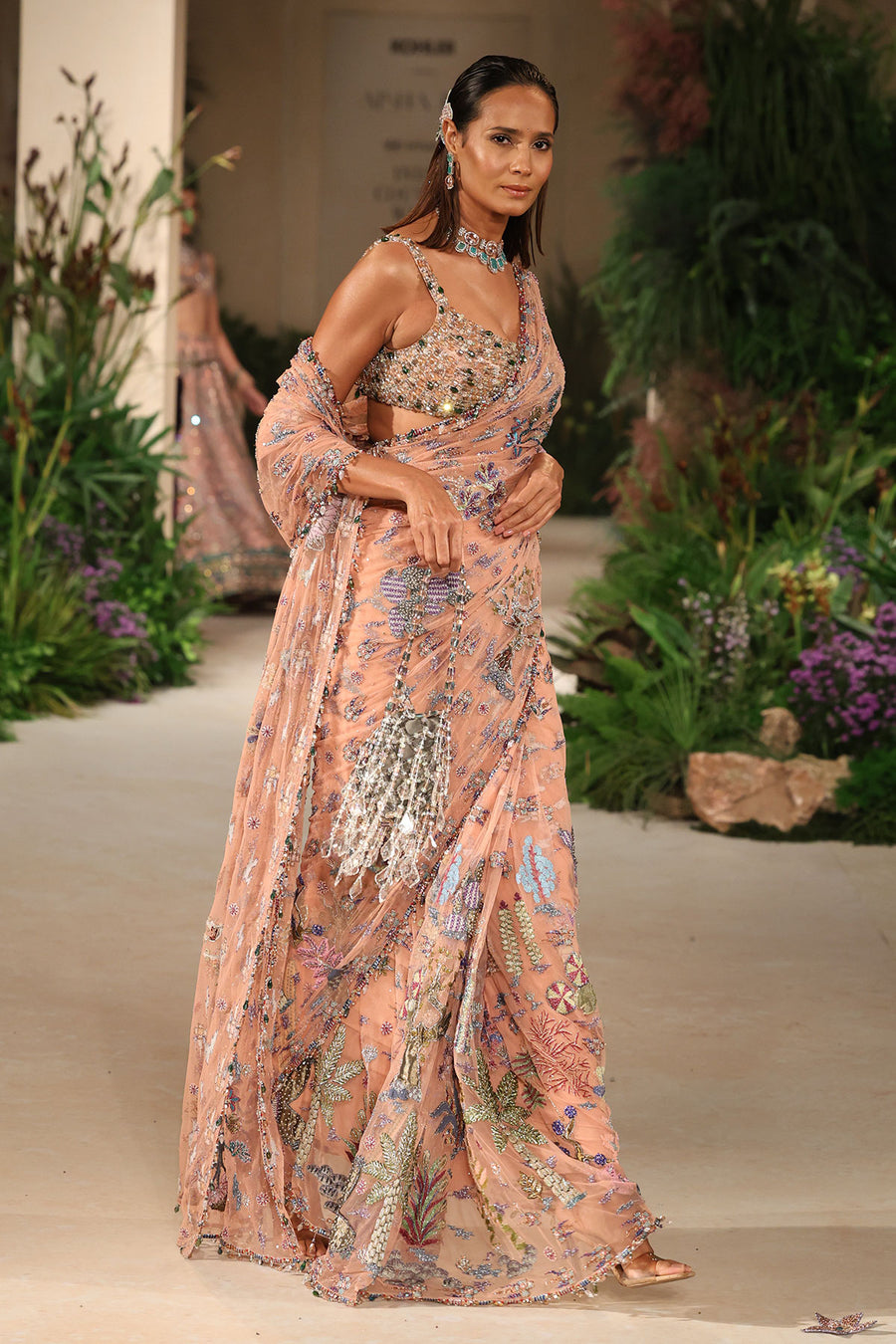 Pinktide - Peach Tulle Saree - Ready to Ship